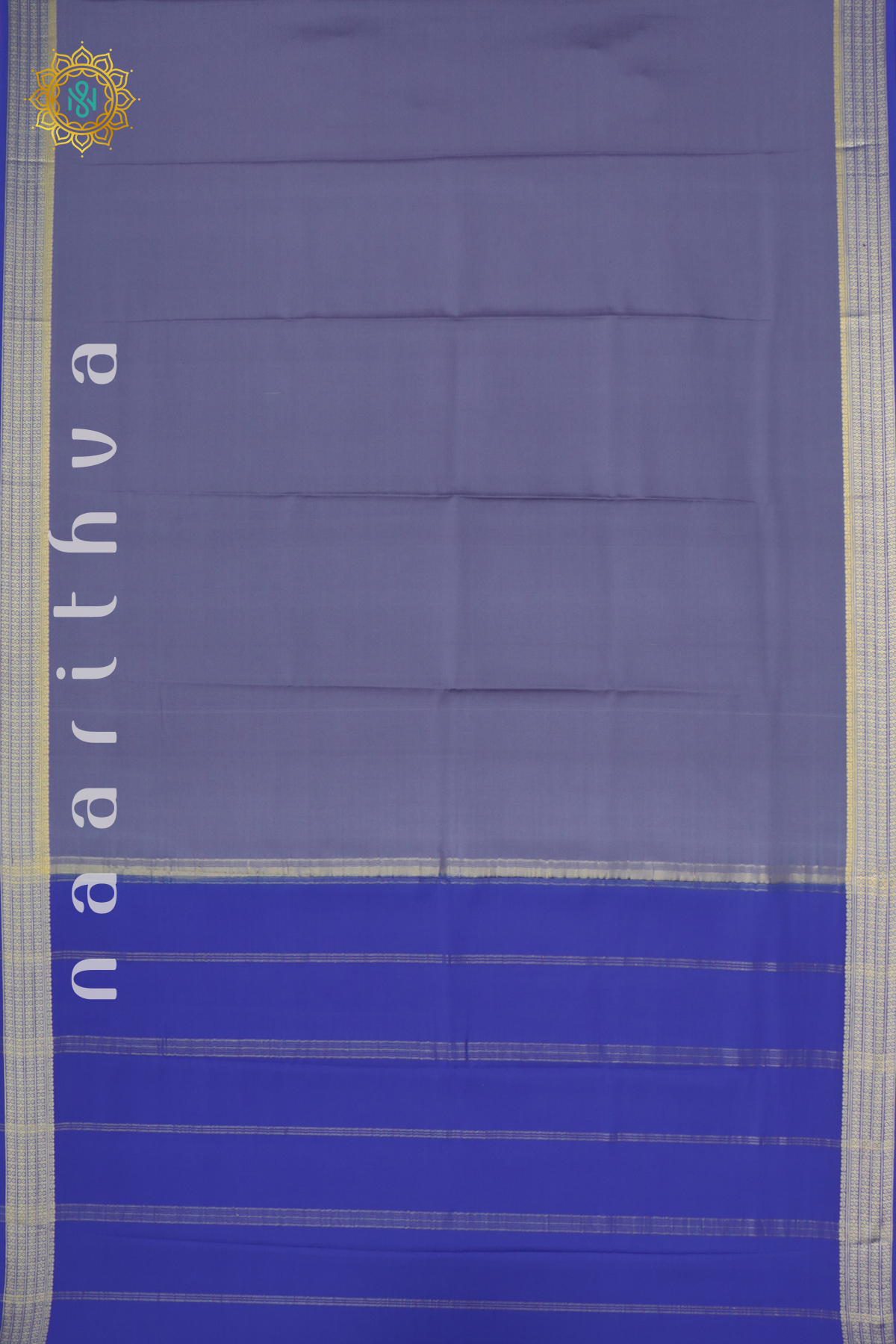 GREYISH BLUE WITH ROYAL BLUE - PURE MYSORE CREPE SILK