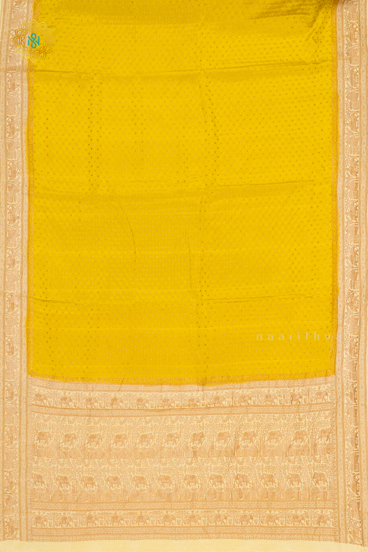 YELLOW WITH OFF WHITE - PURE BANRASI CREPE SILK