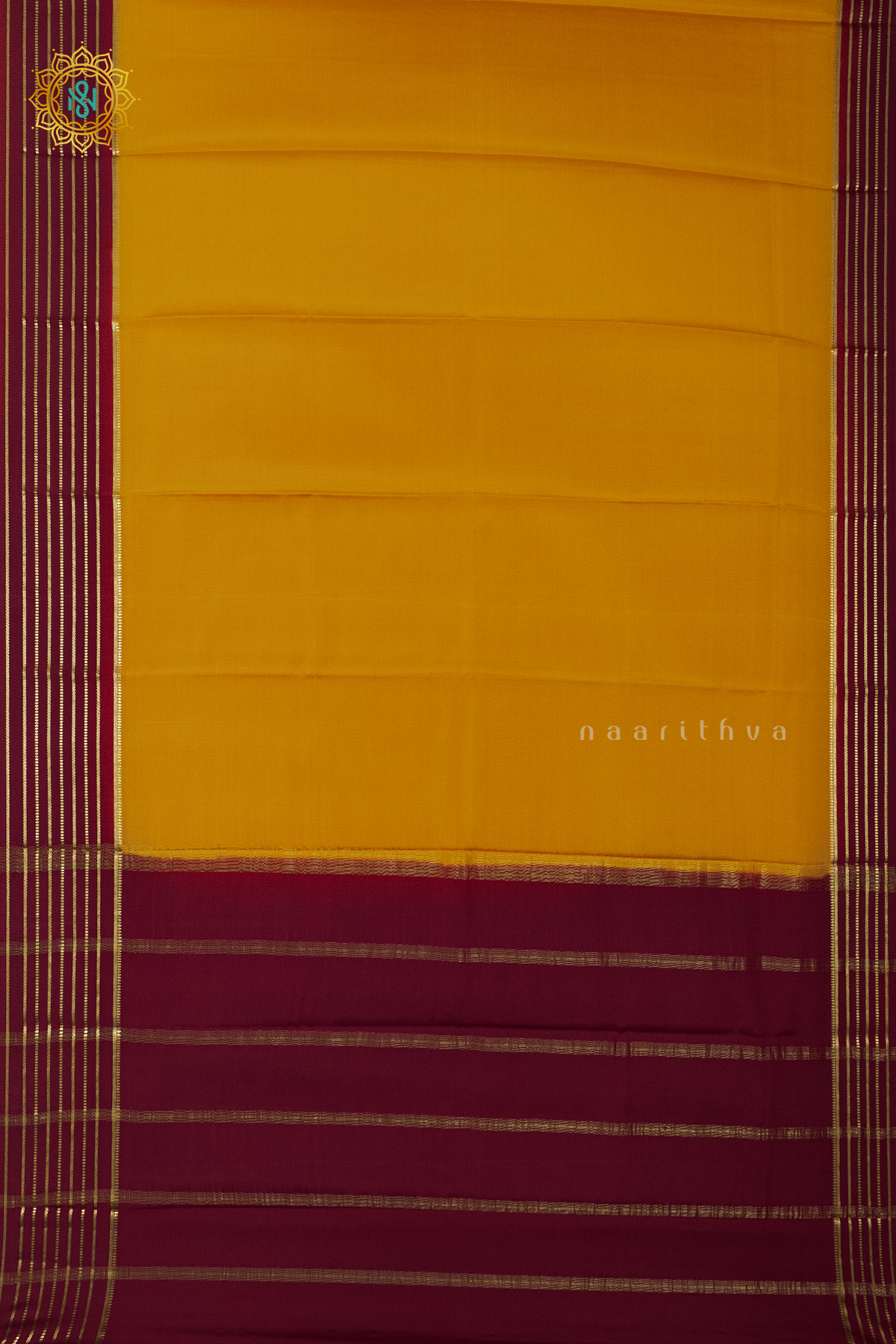 MUSTARD WITH MAROON - PURE MYSORE CREPE SILK