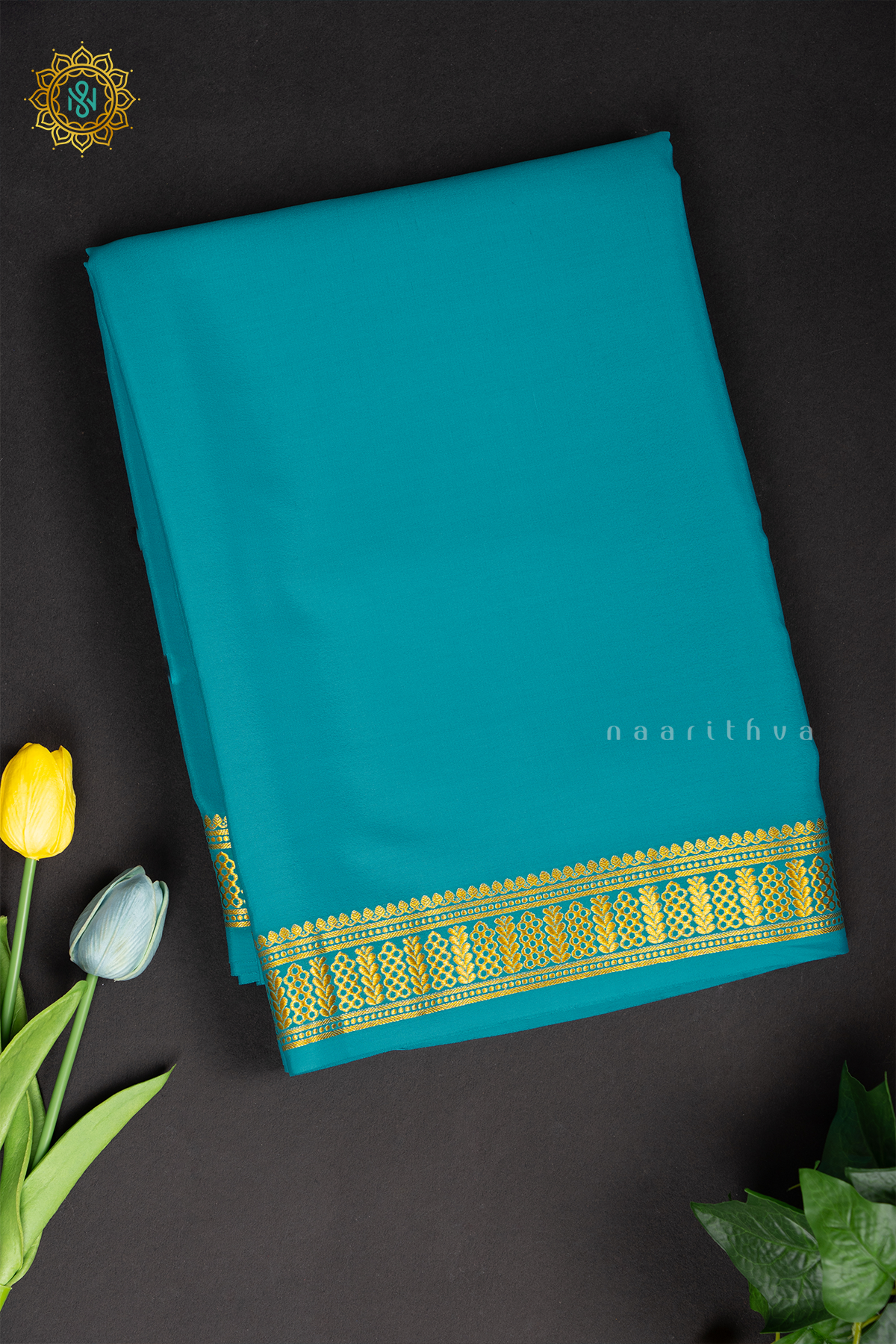 AQUA BLUE - PURE MYSORE CREPE SILK