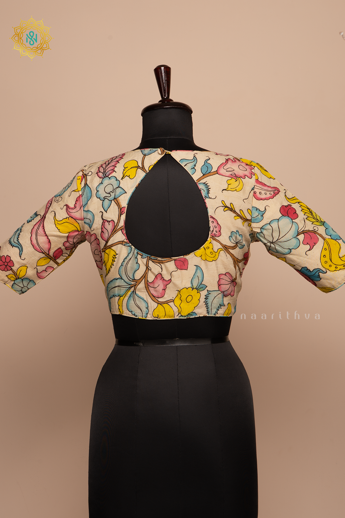 Off White - Pure Silk Hand painted Pen kalamkari readymade blouse
