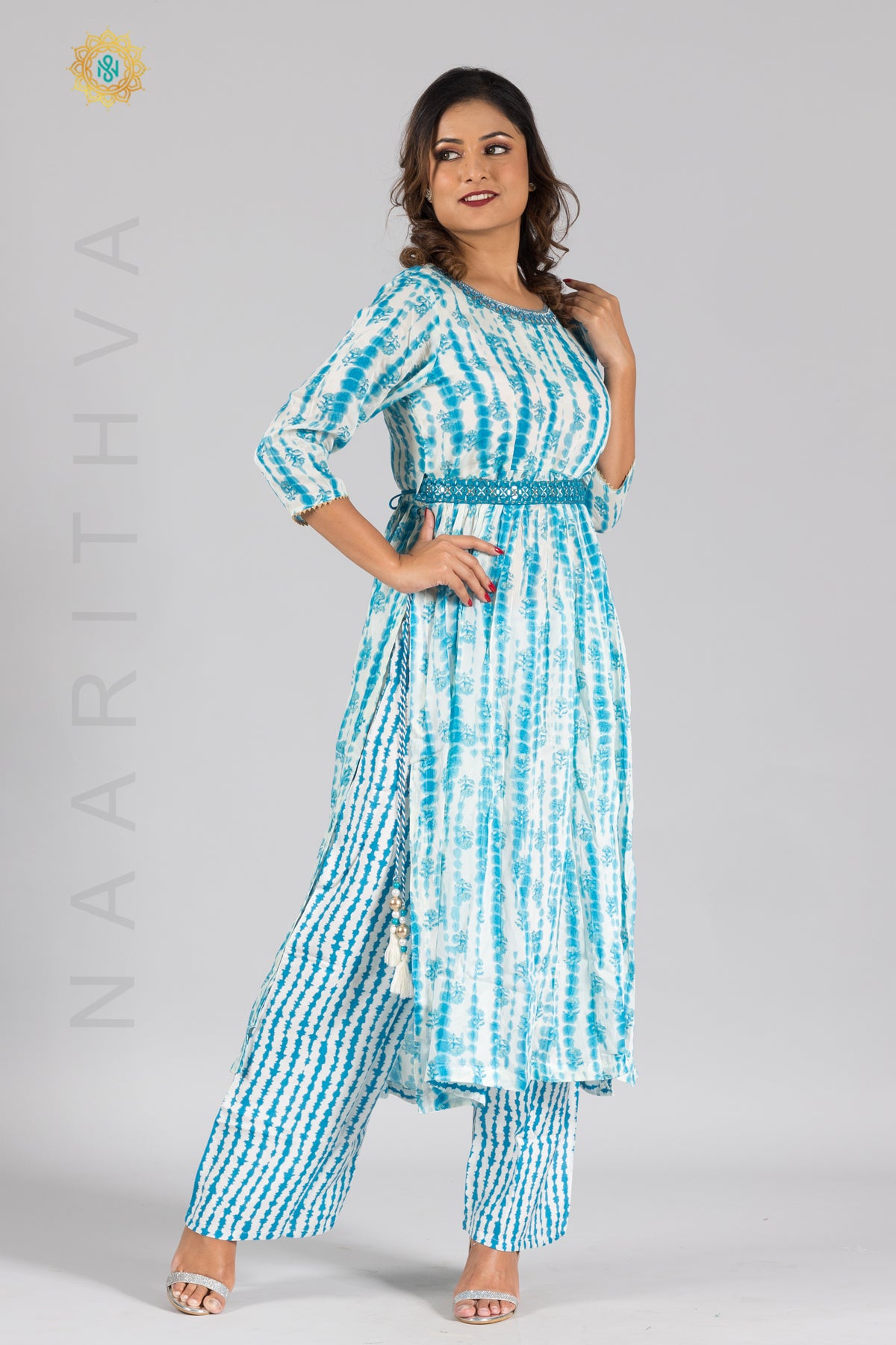 BLUE & WHITE - PARTY WEAR NAYRA CUT SALWAR SUIT WITH PARALLEL CUT PANT & DUPATTA