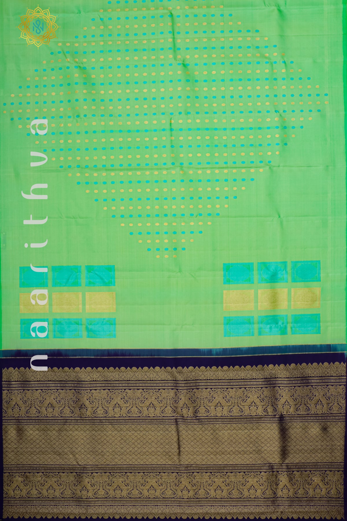 GREEN WITH NAVY BLUE - PURE KANJIVARAM SILK