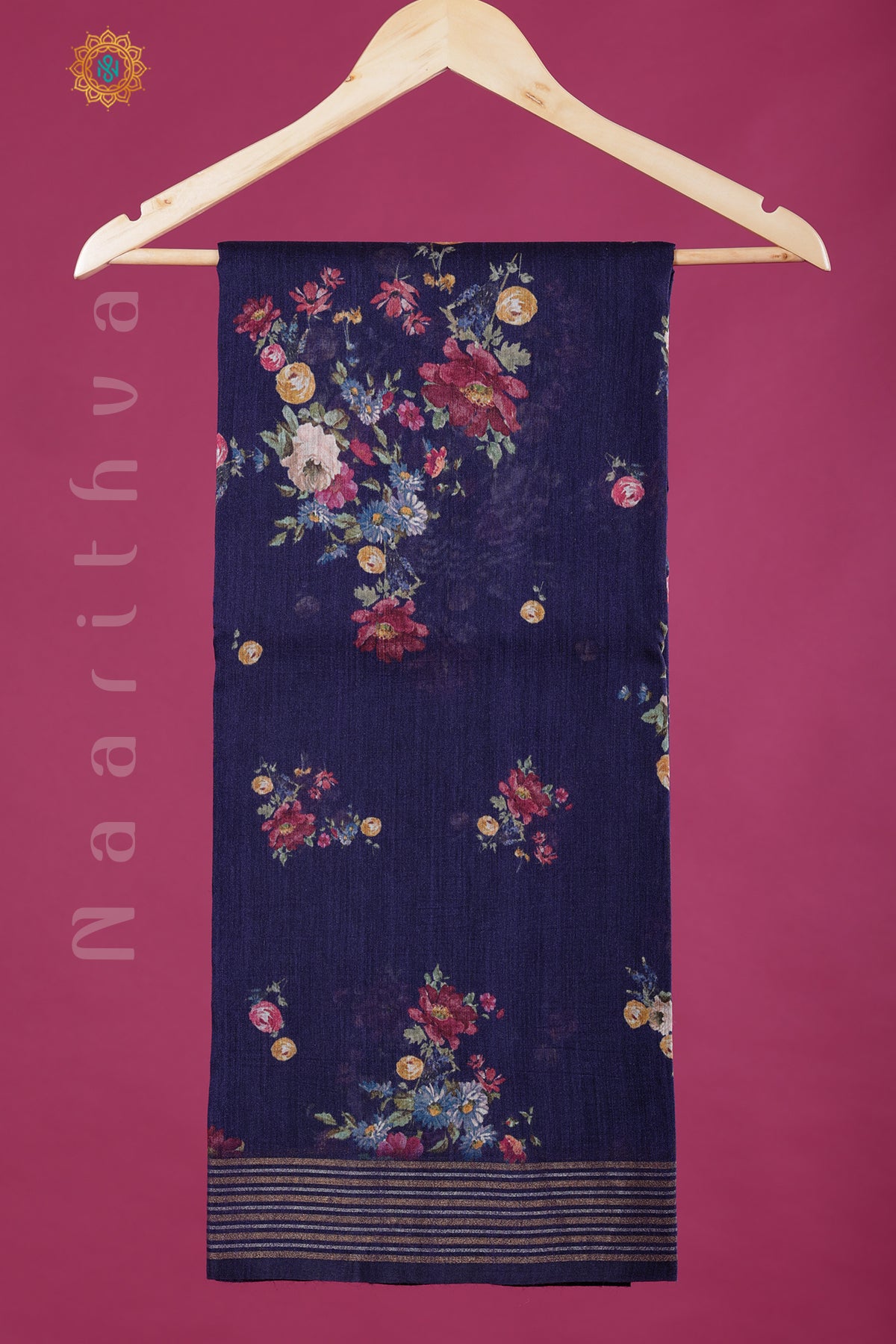 NAVY BLUE - PURE MOONGA TUSSAR WITH DIGITAL PRINTS