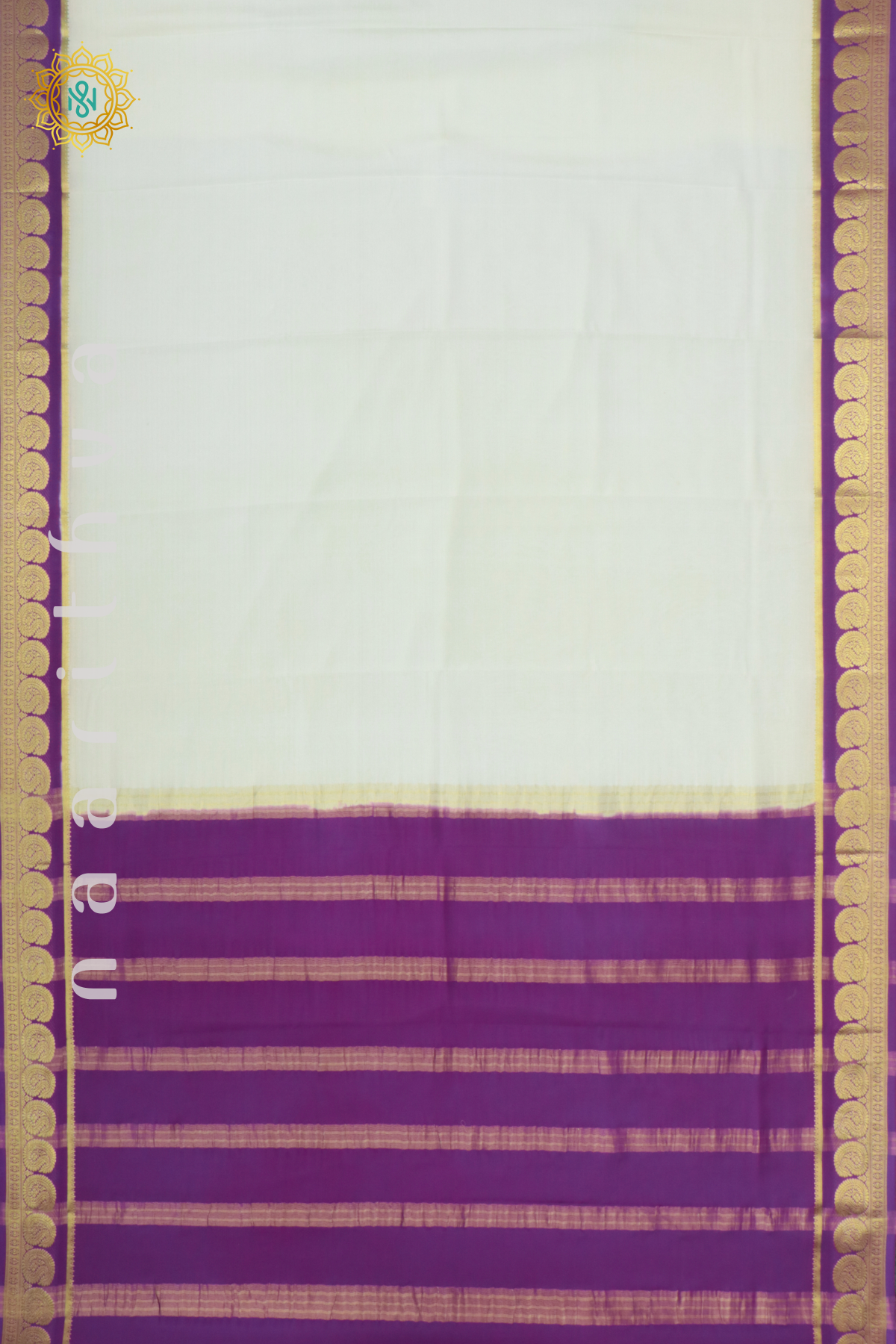 WHITE WITH PURPLE - PURE MYSORE CREPE SILK