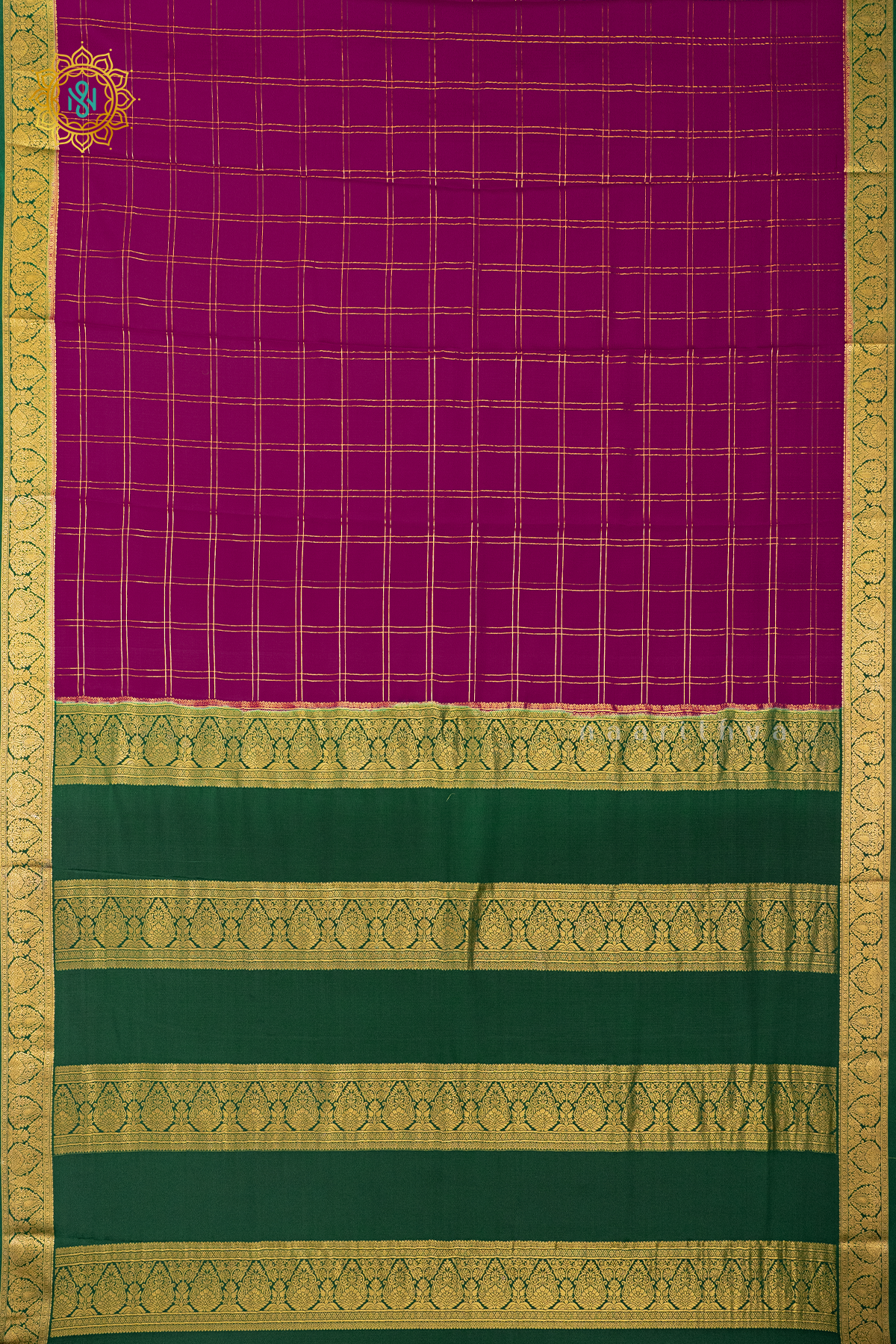 RANI PINK WITH GREEN - PURE MYSORE CREPE SILK