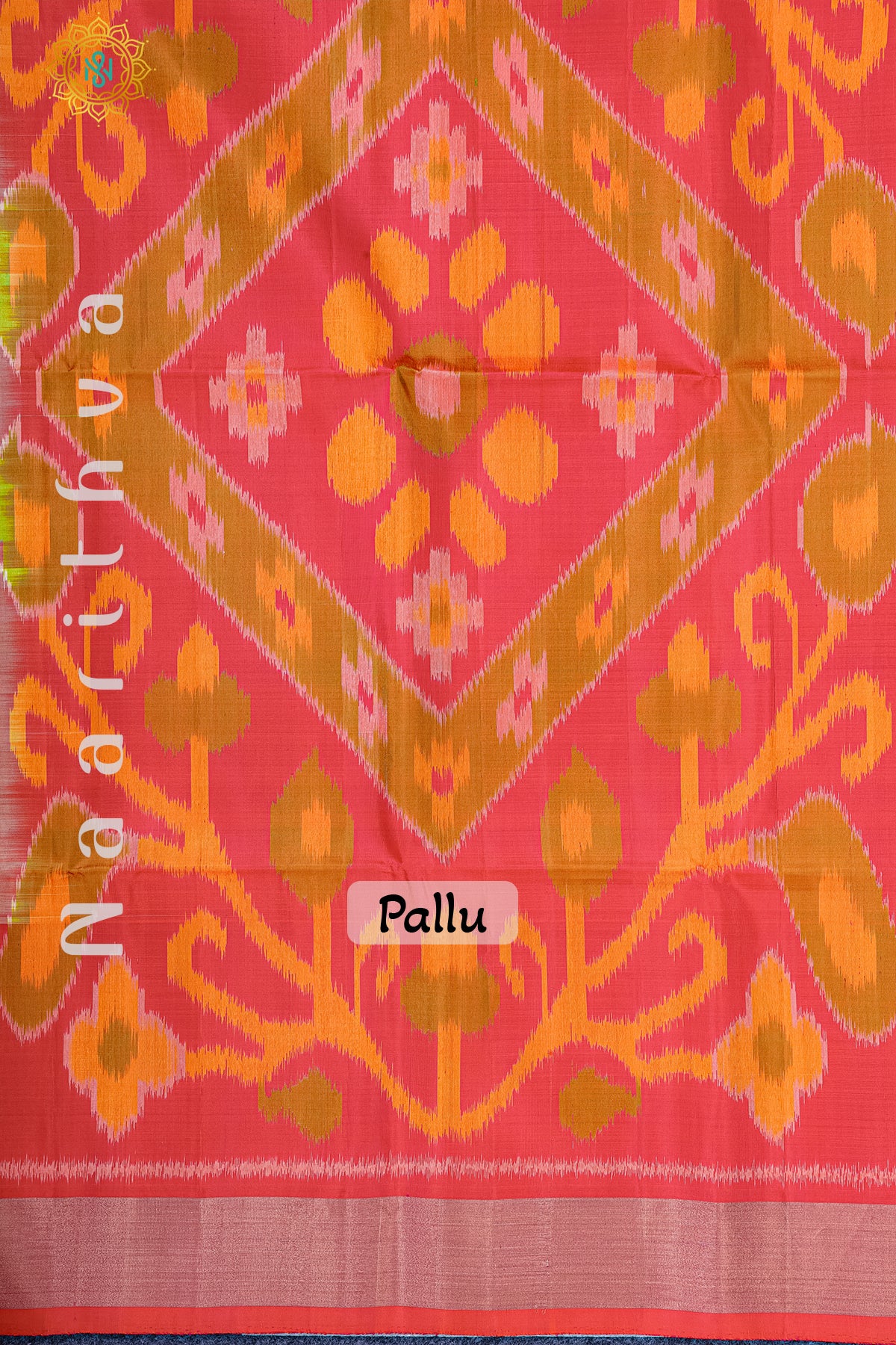 OLIVE GREEN WITH PINK - PURE IKAT SOFT SILK