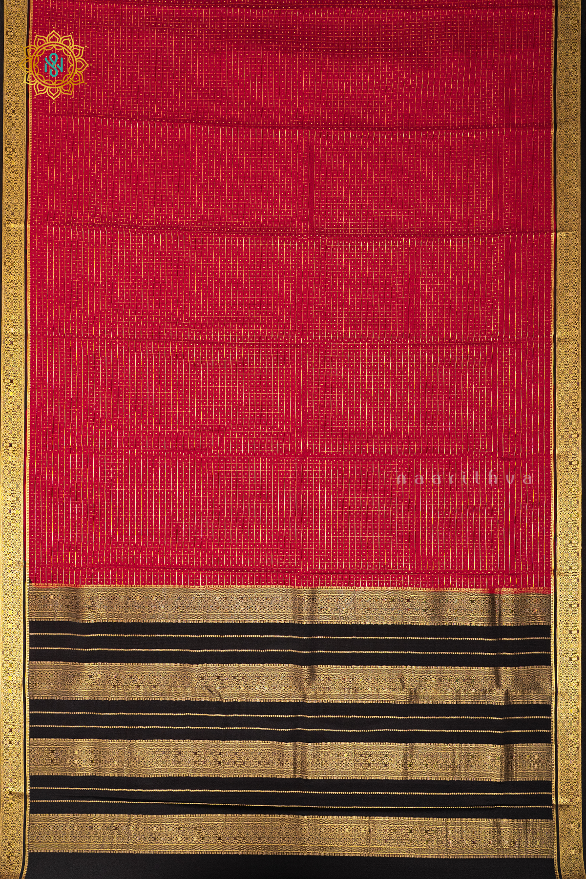 RED WITH BLACK - PURE MYSORE CREPE SILK