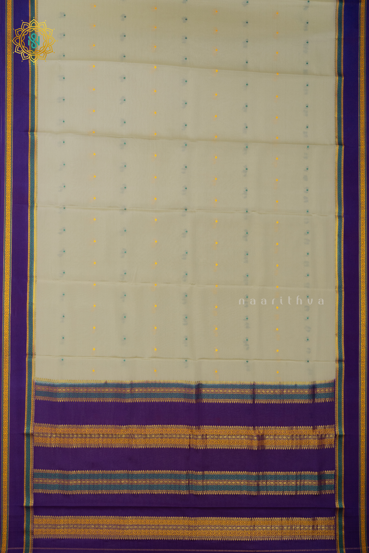 OFF WHITE WITH PURPLE - PURE MYSORE CREPE SILK