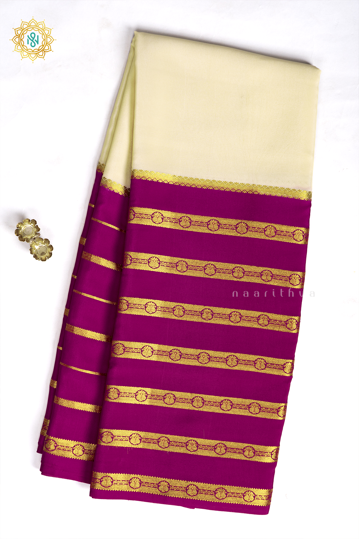 OFF WHITE WITH PINK - PURE MYSORE CREPE SILK