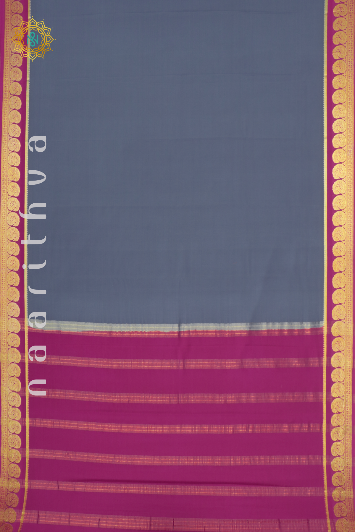 GREY WITH PINK - PURE MYSORE CREPE SILK