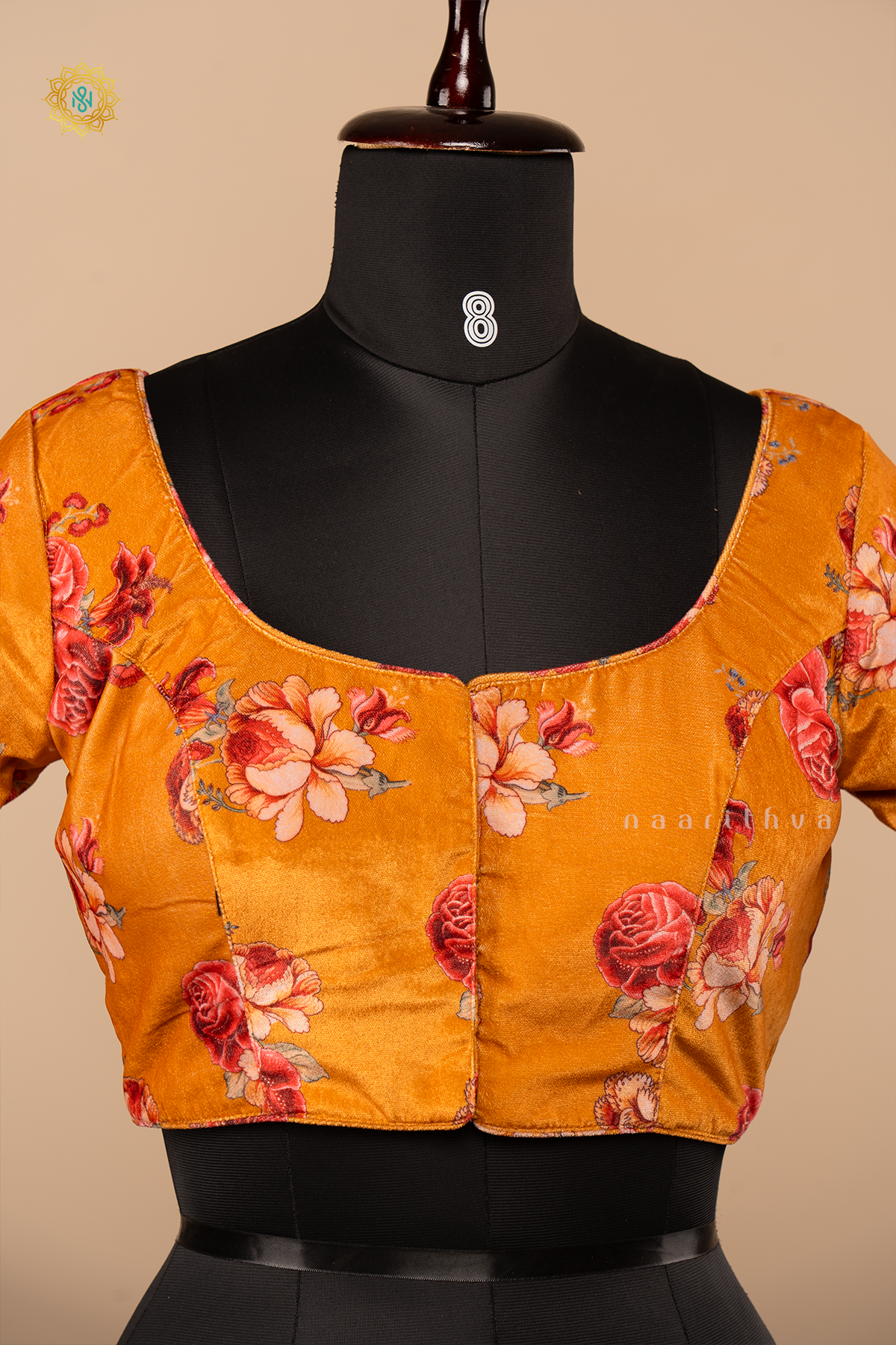 MUSTARD - VELVET READYMADE BLOUSE WITH DIGITAL PRINTS