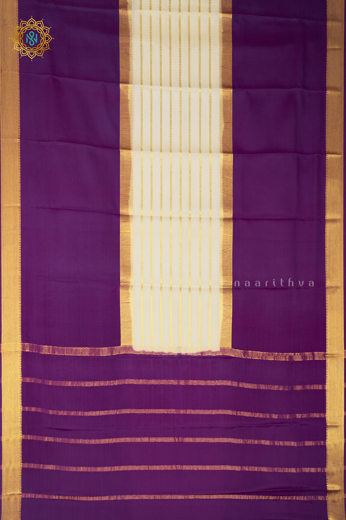 WHITE WITH PURPLE - PURE MYSORE CREPE SILK
