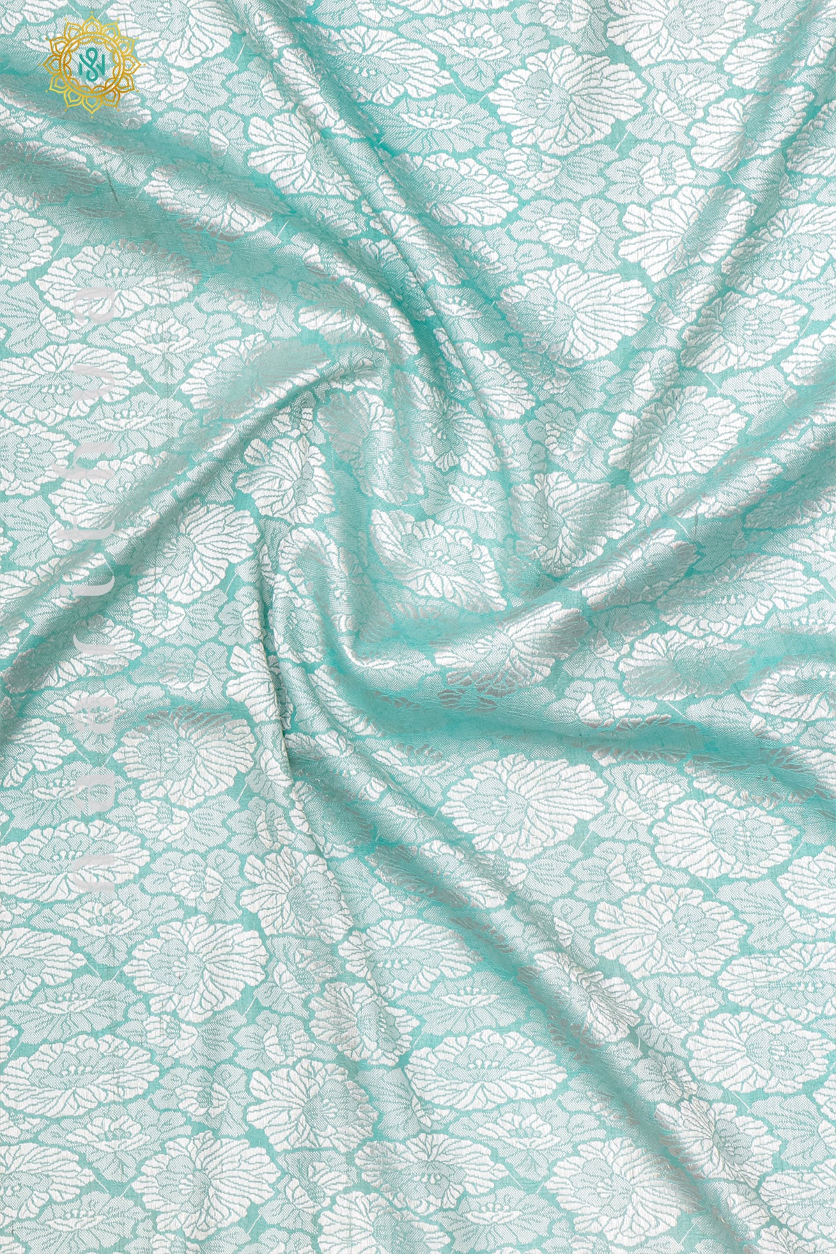 AQUA BLUE WITH BEIGE & PEACH - PURE HAND PAINTED TUSSAR GEORGETTE