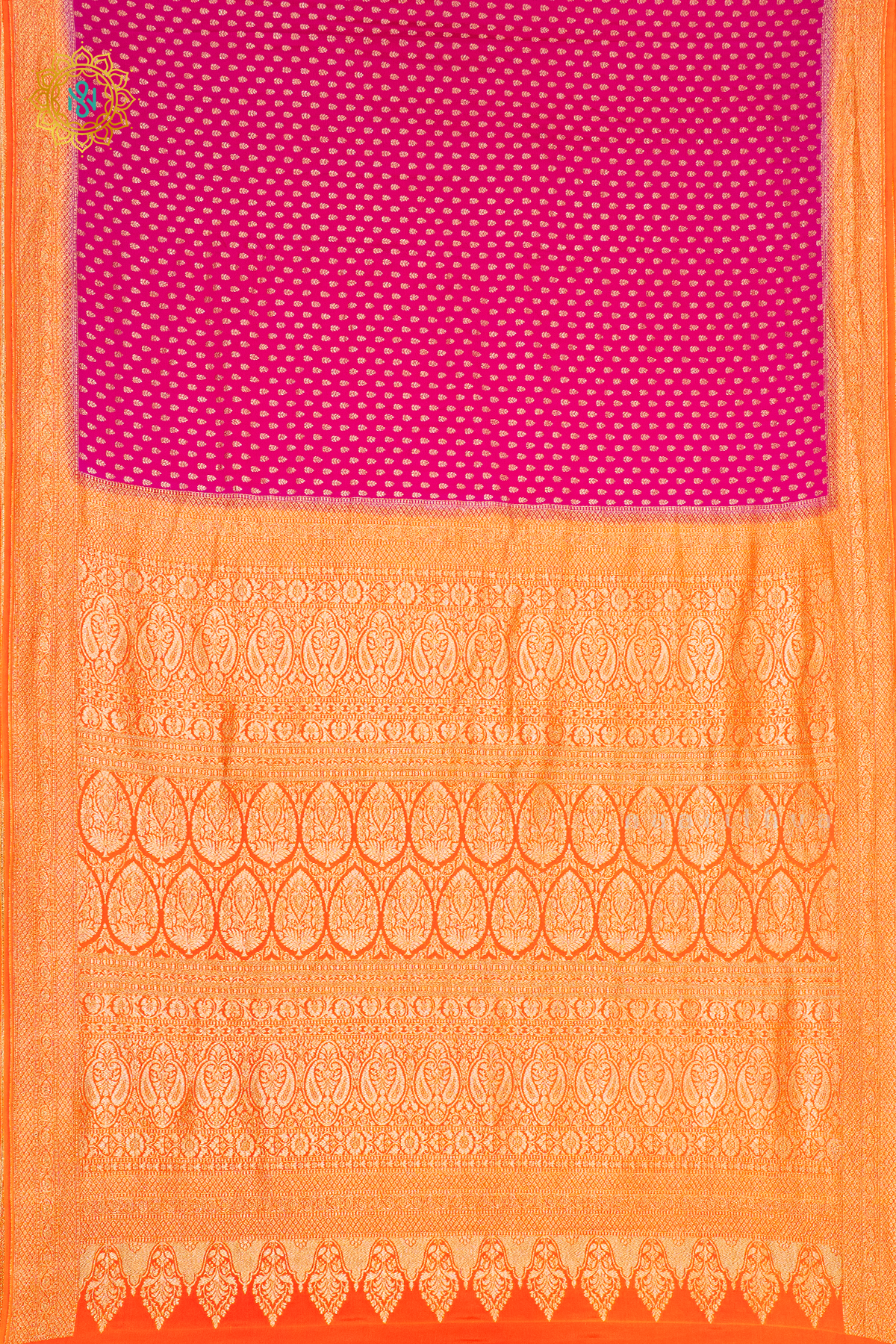 PINK WITH ORANGE - PURE BANARASI CREPE SILK