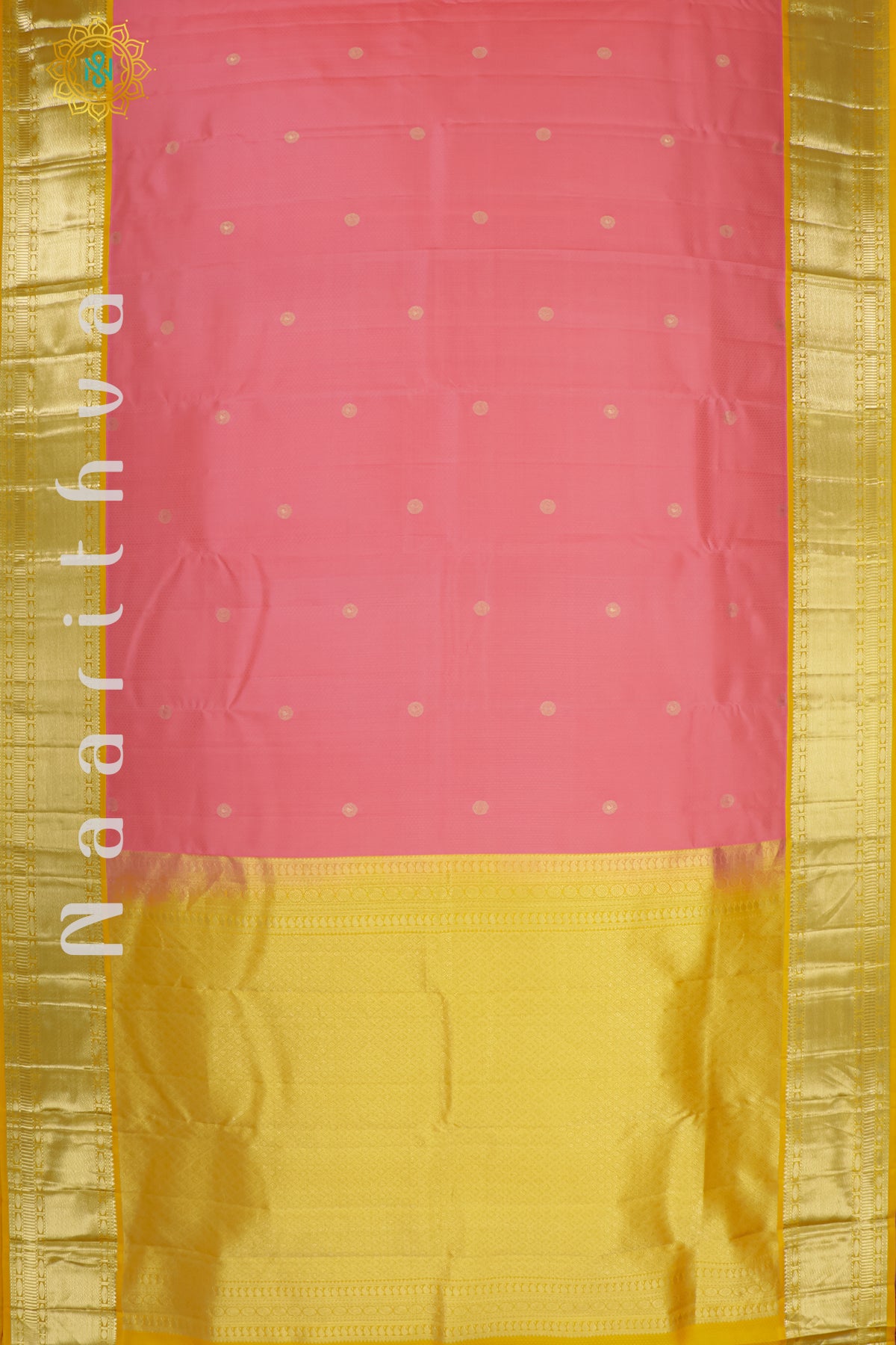 PEACHISH PINK WITH MUSTARD - PURE KANJIVARAM SILK