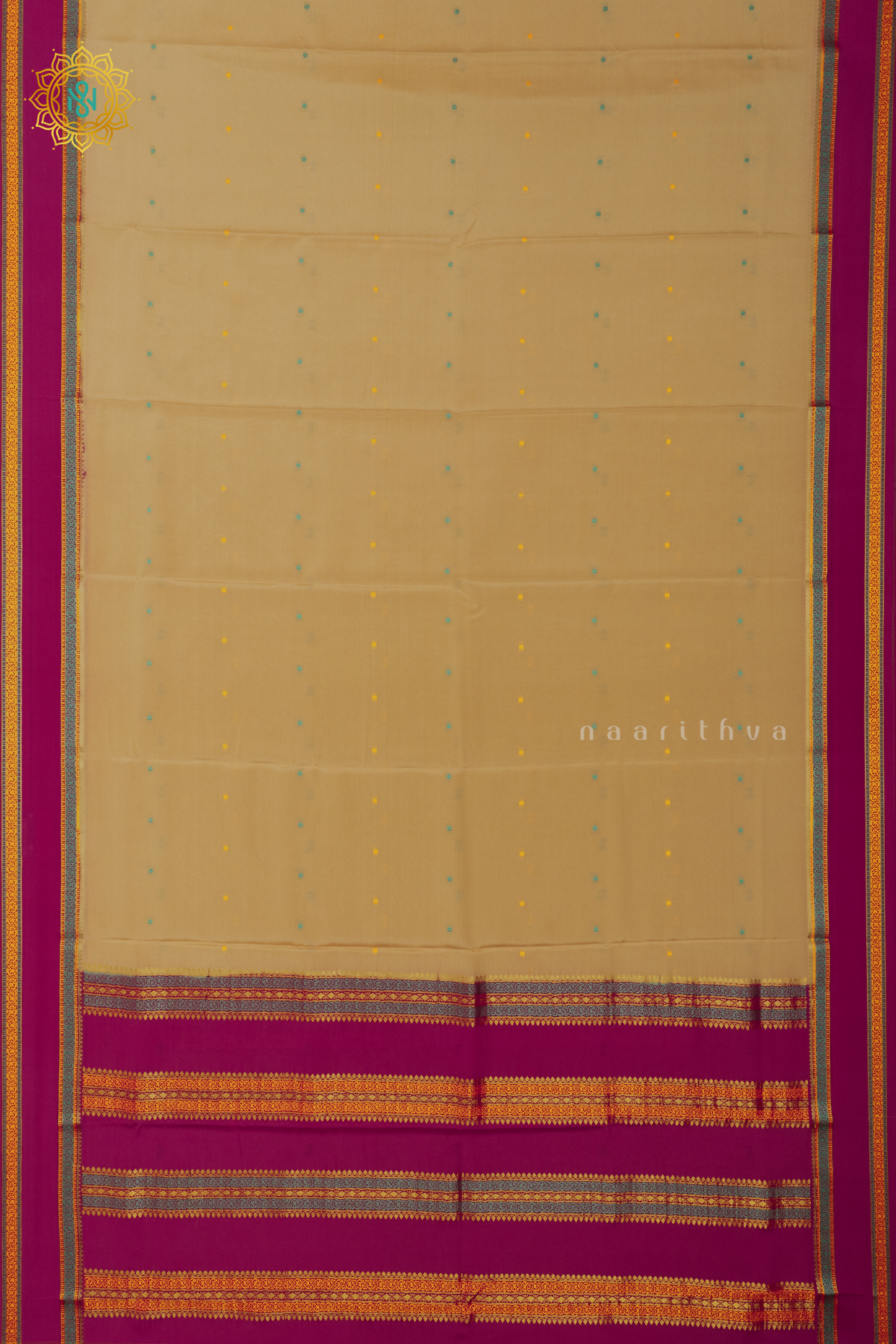 BEIGE WITH PINK - PURE MYSORE CREPE SILK