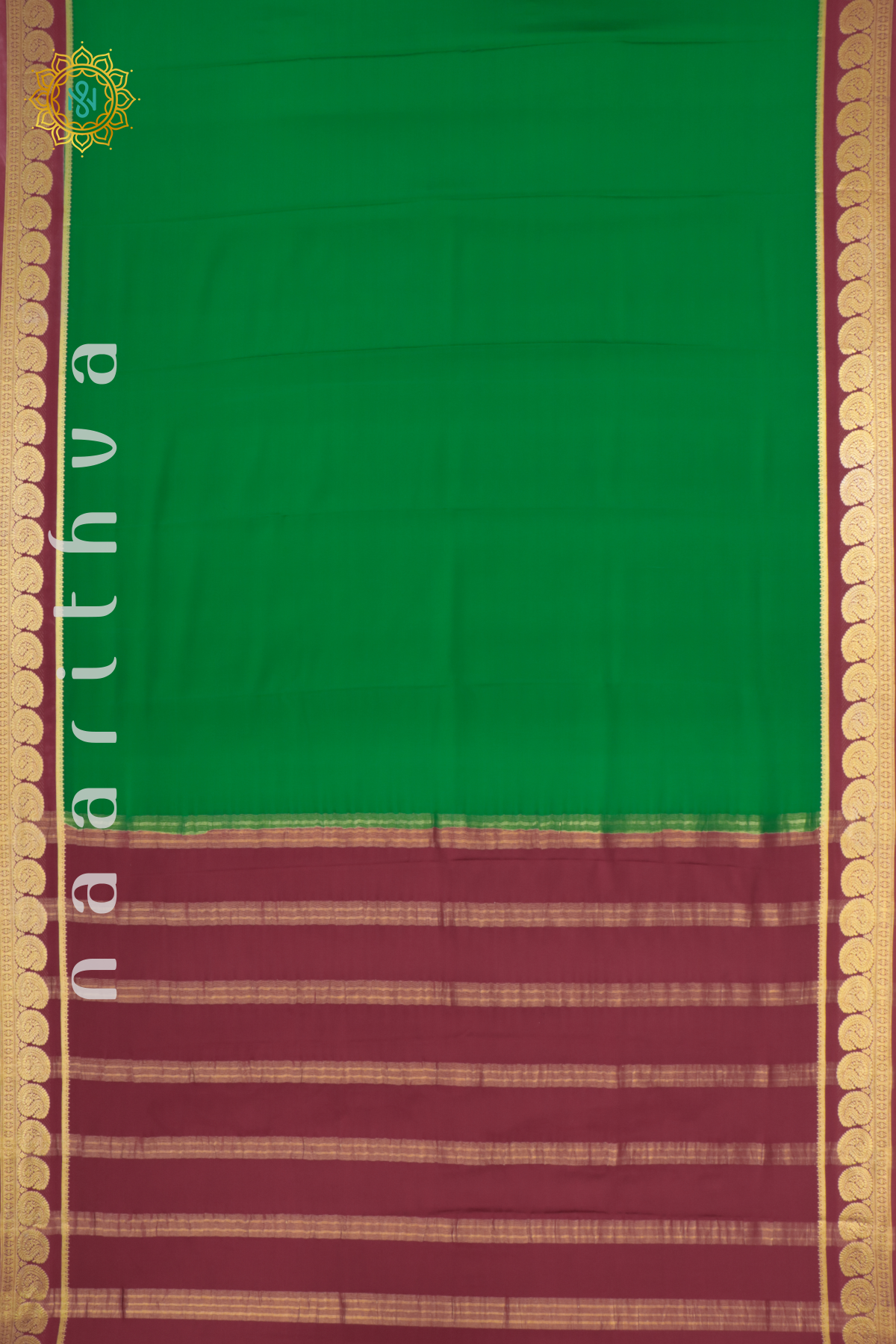 PARROT GREEN WITH MAROON - PURE MYSORE CREPE SILK