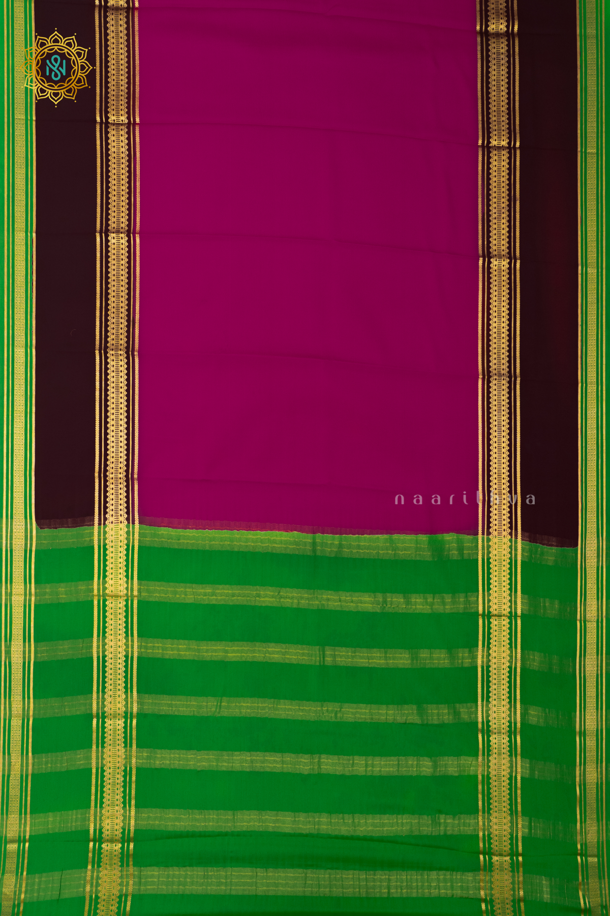 PINK WITH BROWN & GREEN - PURE MYSORE CREPE SILK