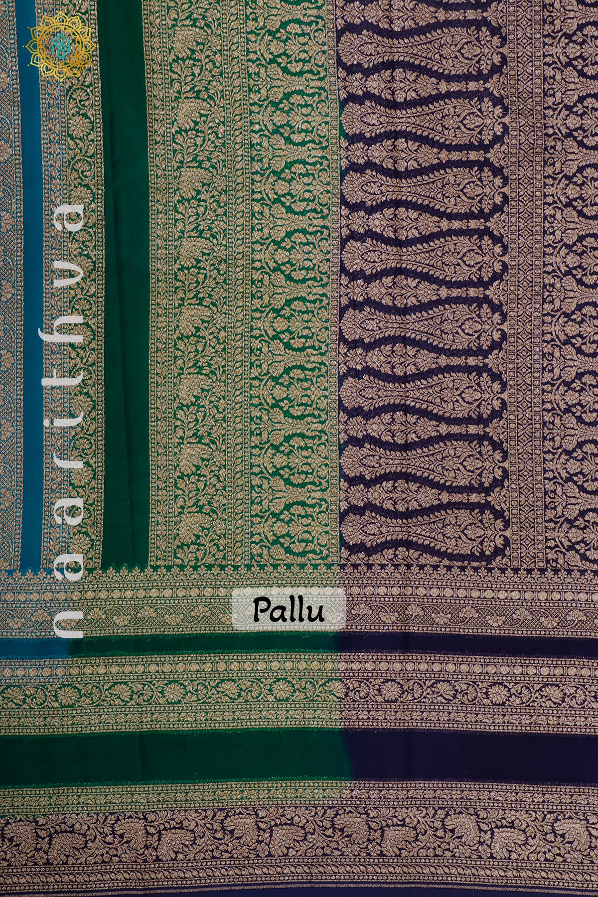 PINK WITH BLUE WITH GREEN, NAVY BLUE - PURE HANDLOOM KHADDI GEORGETTE BANARAS