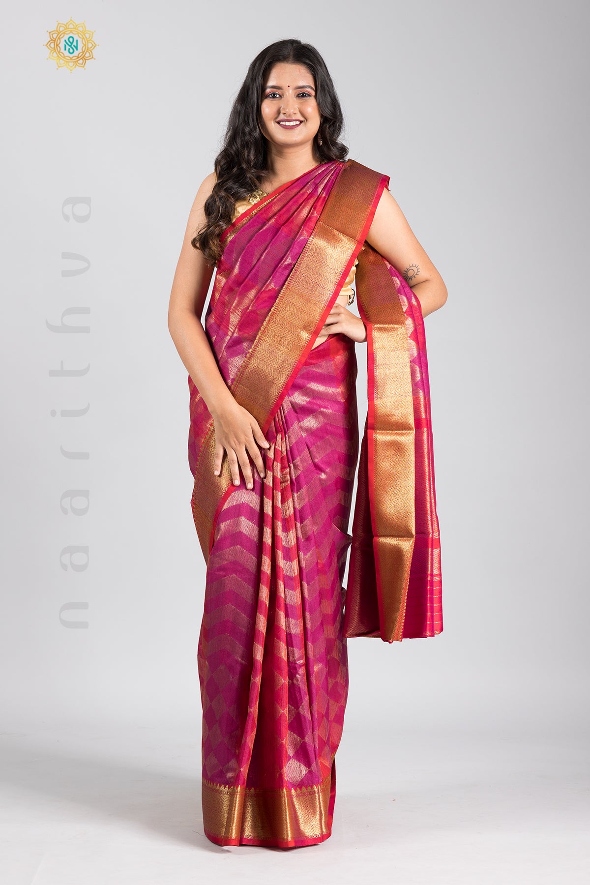 PINK WITH RED - PURE TUSSAR SILK WITH ZARI WOVEN BODY & CONTRAST PALLU & BLOUSE