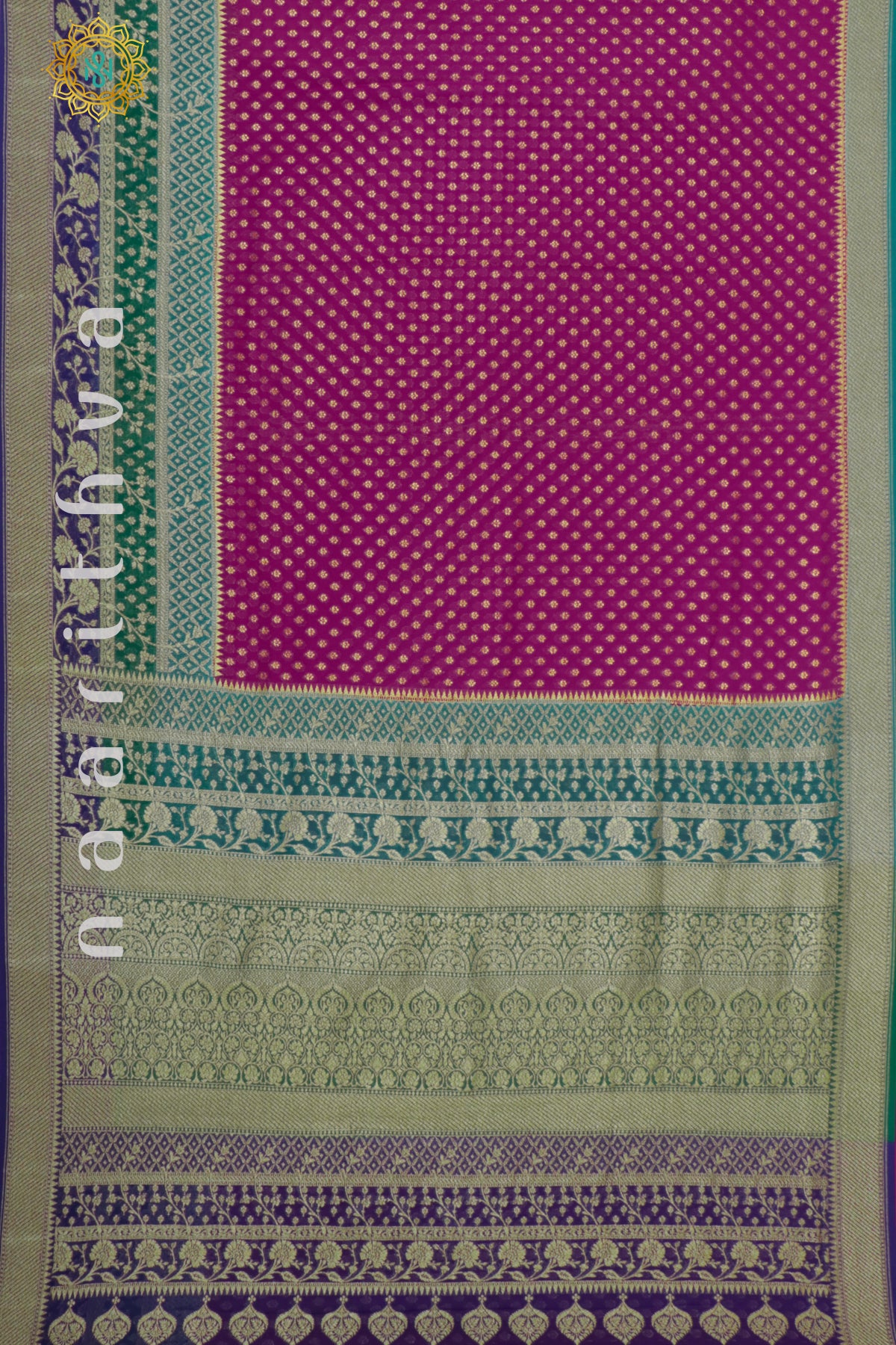 PINK WITH SKY BLUE, GREEN & BLUE - PURE BANARASI KHADDI GEORGETTE