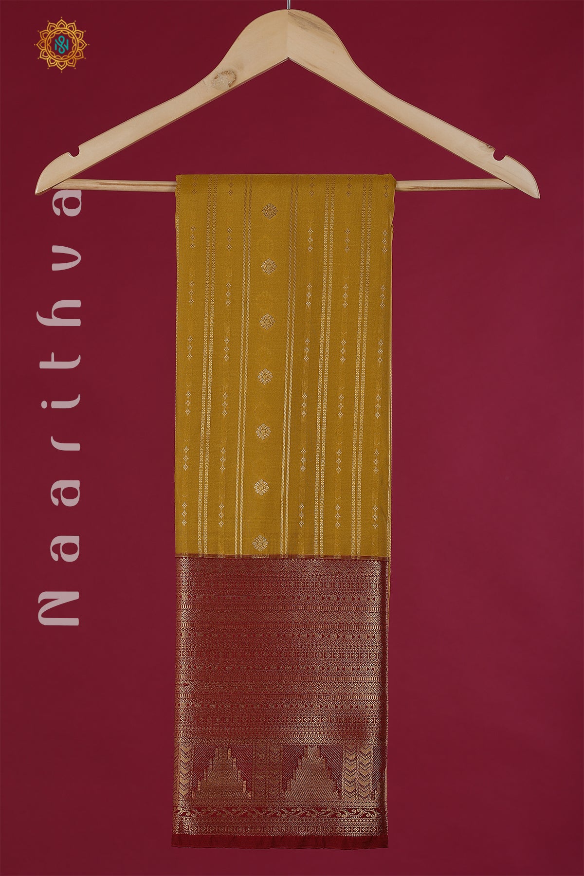 MUSTARD WITH MAROON - SEMI KANCHI WITH CONTRAST BORDER