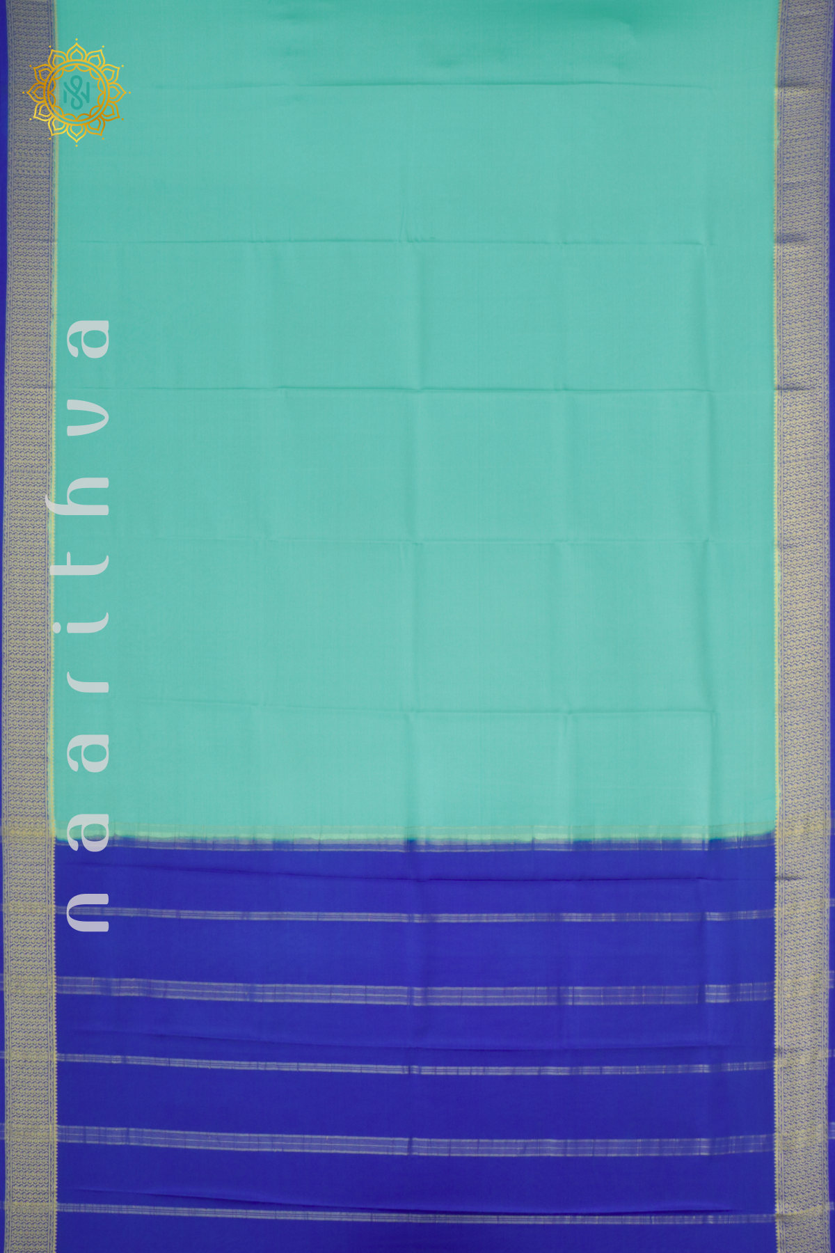 AQUA BLUE WITH ROYAL BLUE - PURE MYSORE CREPE SILK