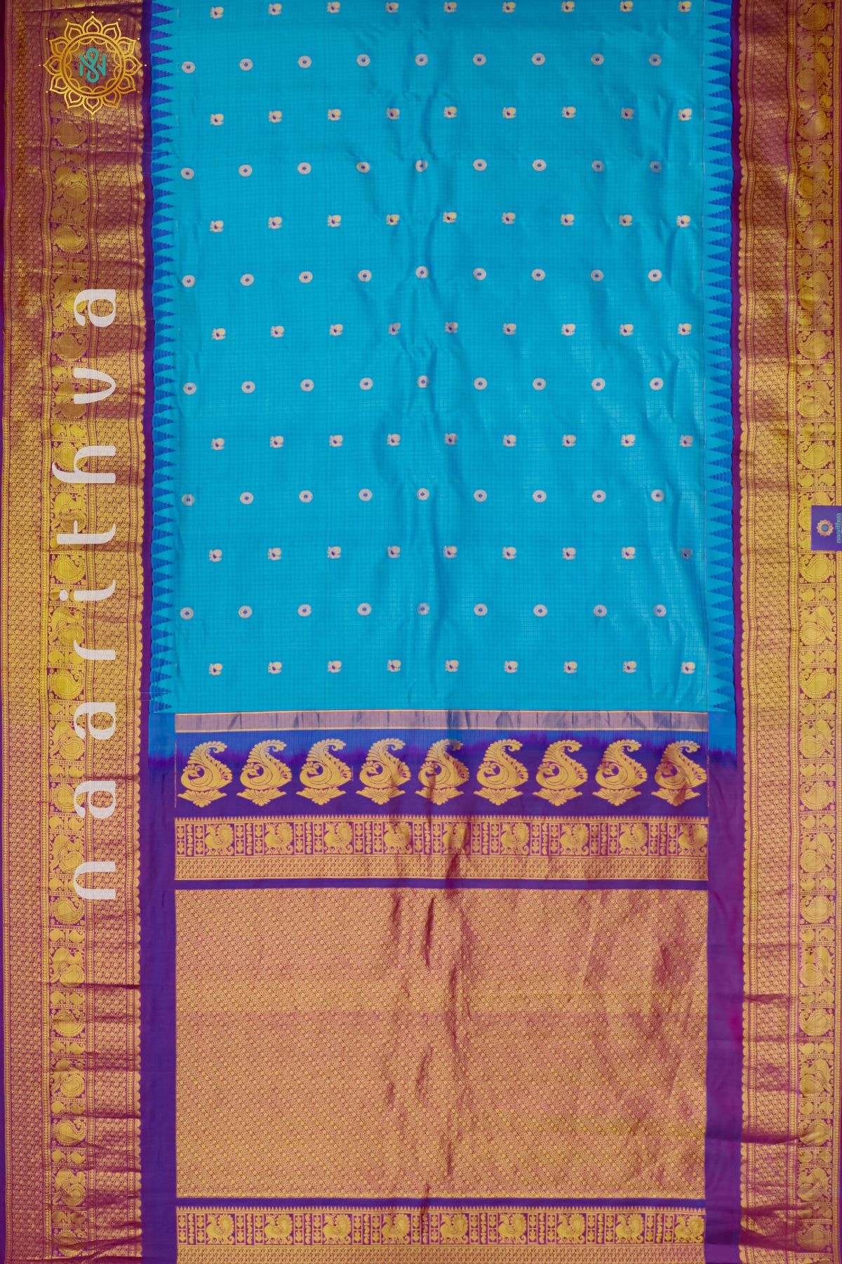 AQUA BLUE WITH PURPLE - PURE GADWAL SILK