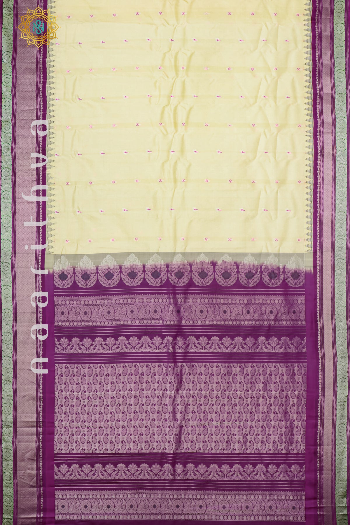 OFF WHITE WITH PINK - PURE GADWAL SILK