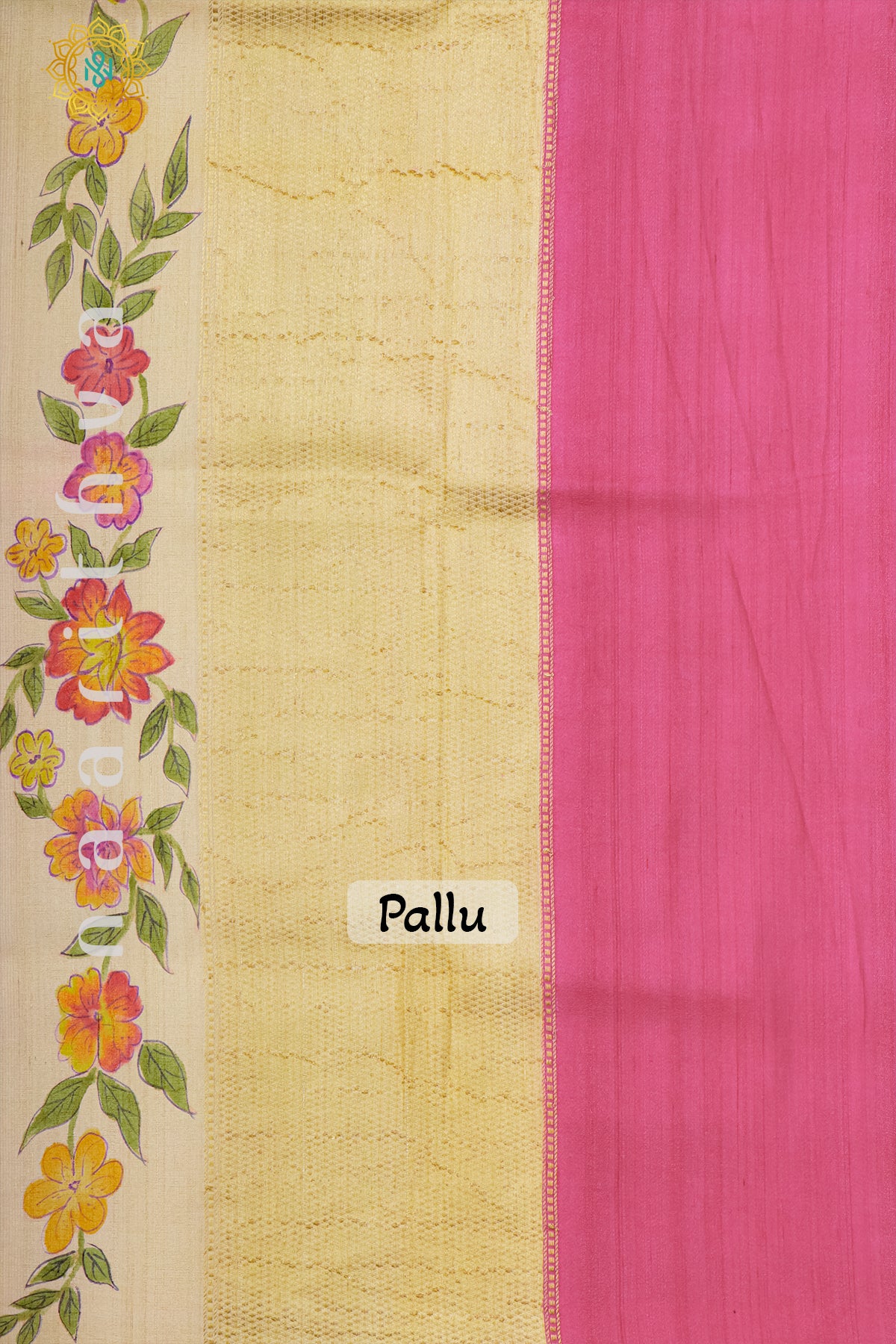 BLUE WITH BEIGE & PINK - PURE HAND PAINTED TUSSAR GEORGETTE