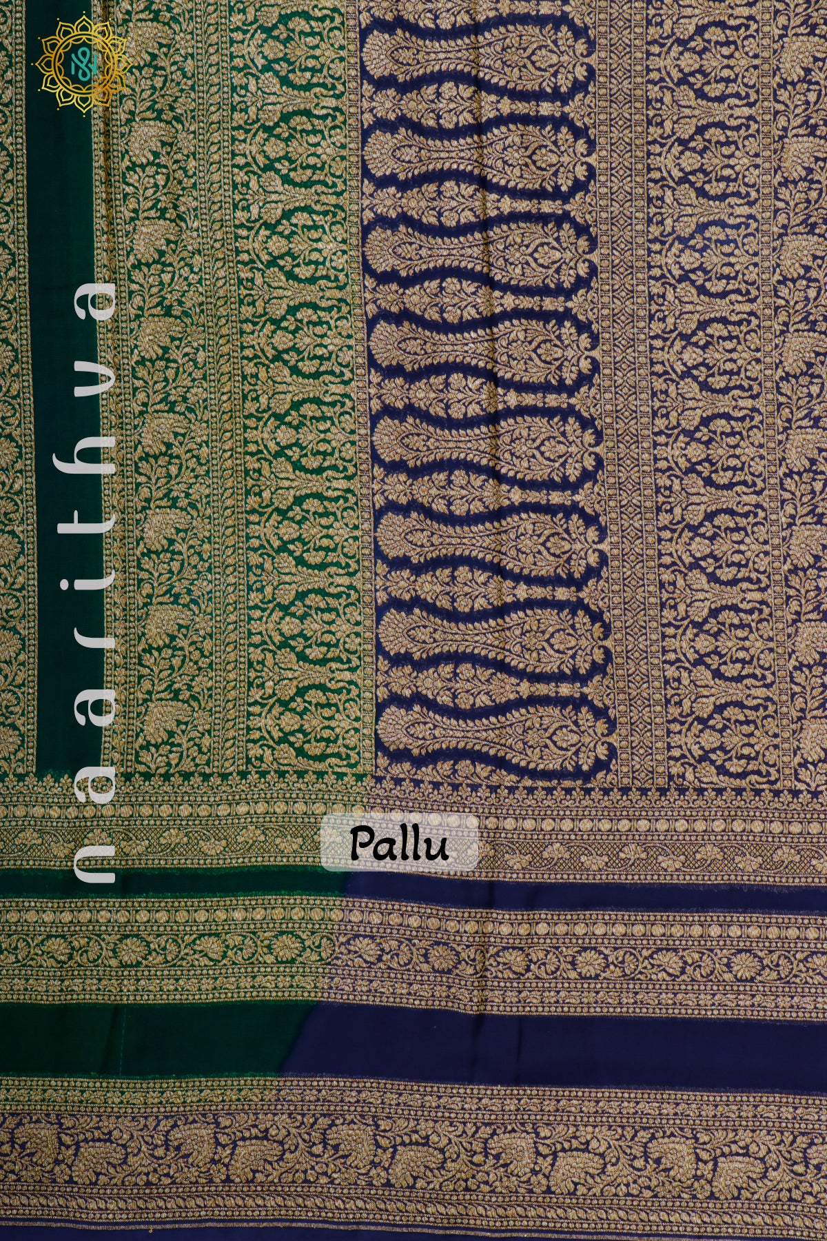 PURPLE WITH BLUE & GREEN, NAVY BLUE - PURE HANDLOOM KHADDI GEORGETTE BANARAS