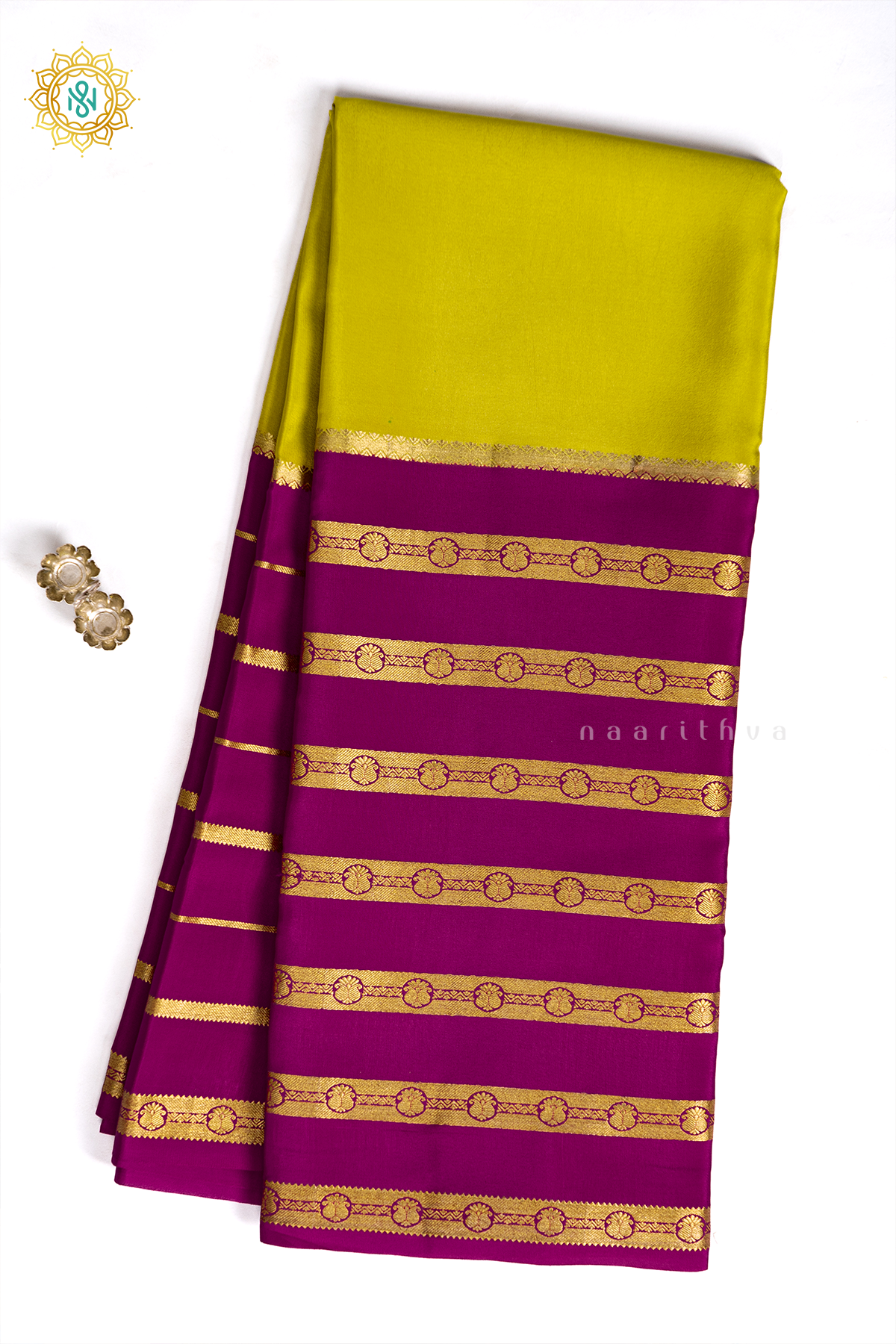 PARROT GREEN WITH PINK - PURE MYSORE CREPE SILK