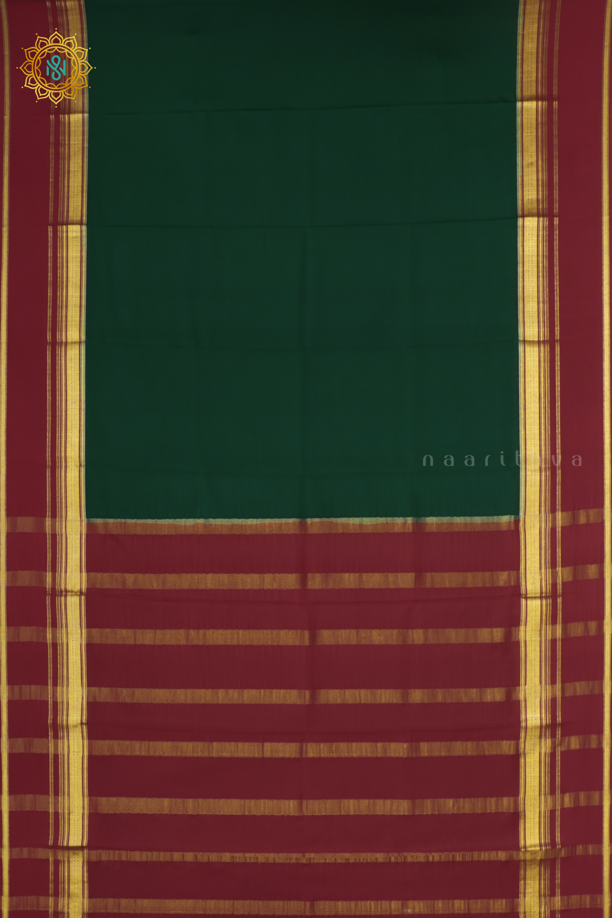 BOTTLE GREEN WITH MAROON - PURE MYSORE CREPE SILK