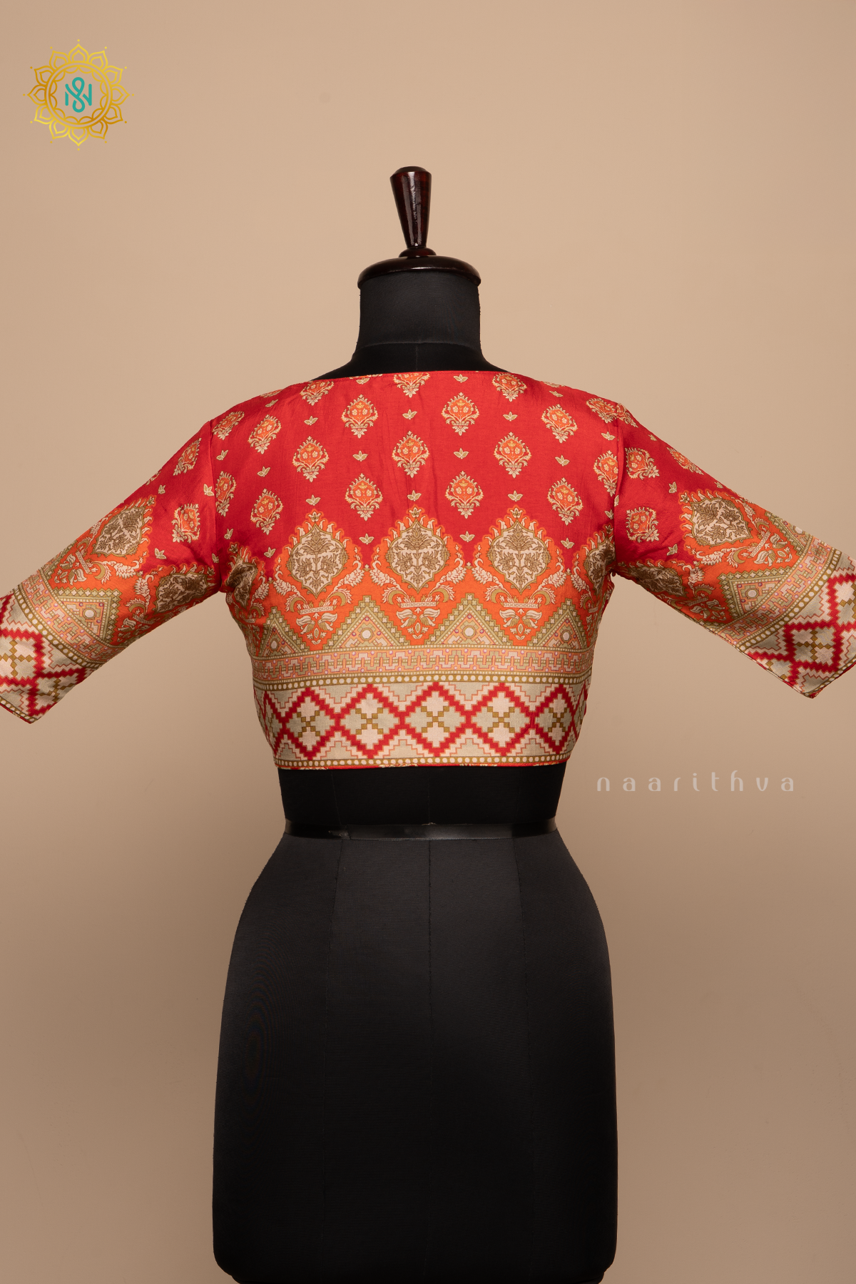 Red - Dola Silk Readymade Blouse Allover Prints On the Body