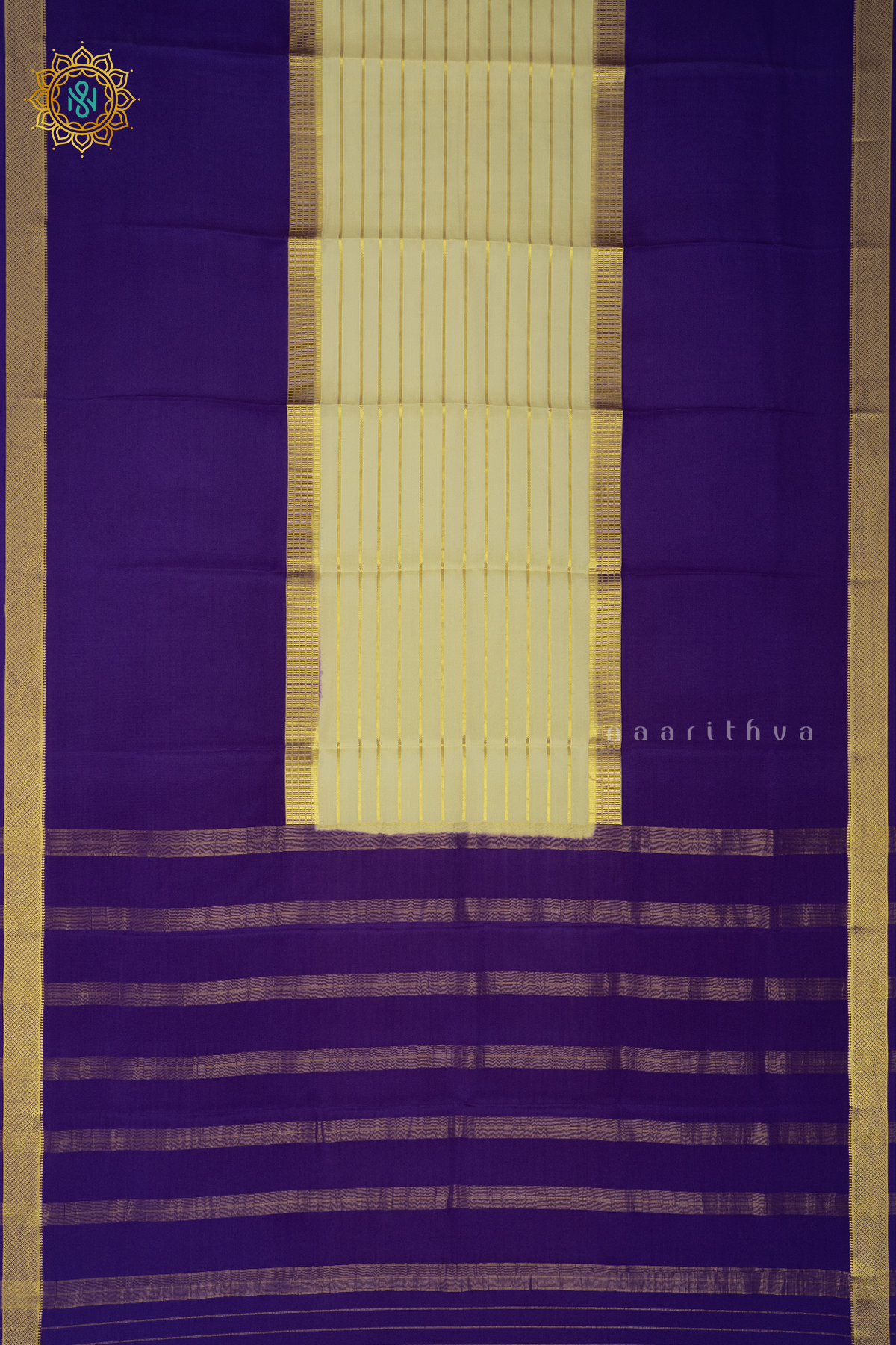 OFF WHITE WITH VIOLET - PURE MYSORE CREPE SILK