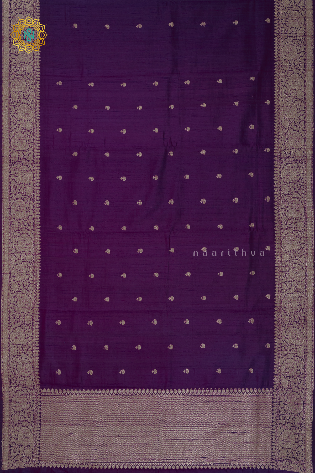 PURPLE WITH CYAN GREEN - PURE BANARASI RAW SILK