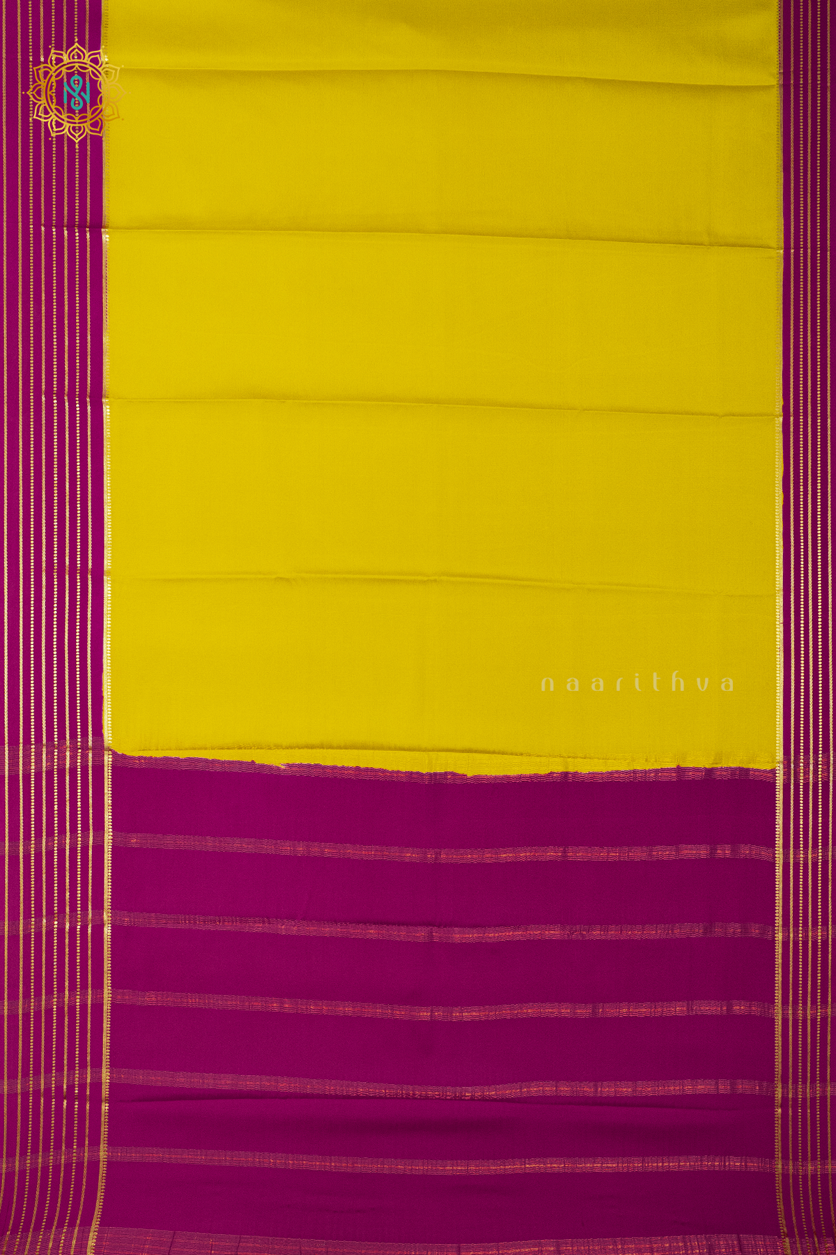 YELLOW WITH PINK - PURE MYSORE CREPE SILK