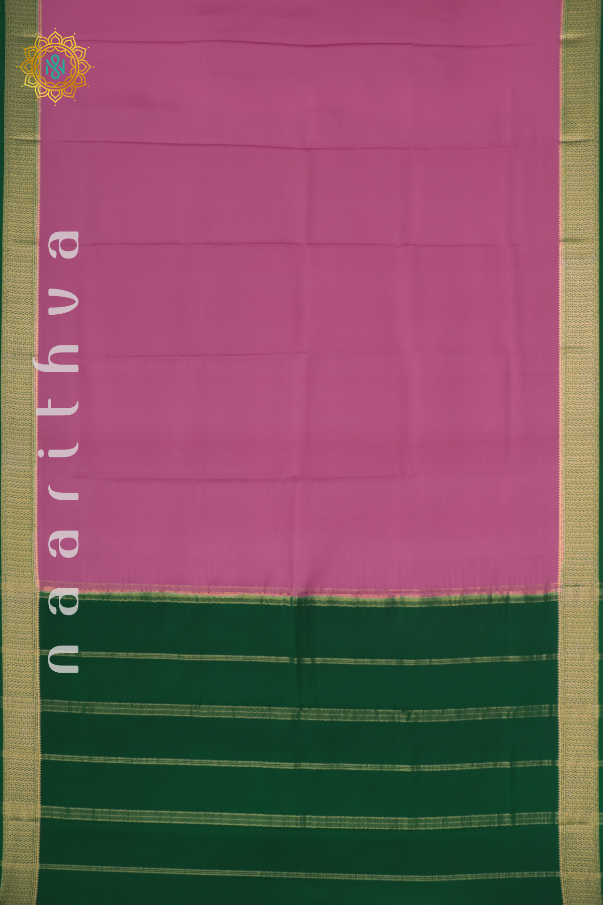 LIGHT PINK WITH GREEN - PURE MYSORE CREPE SILK