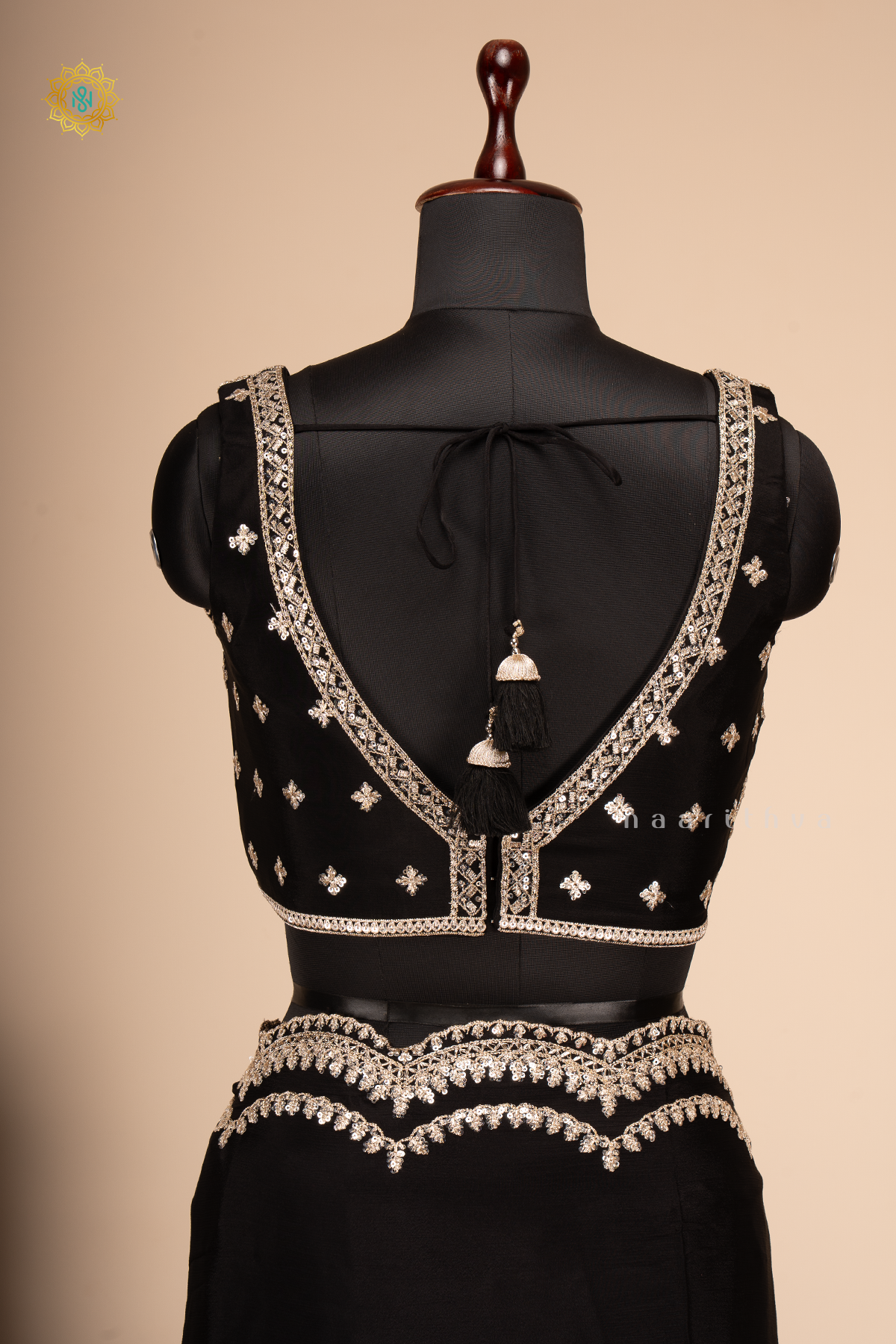 Black Chinnon Designer Wear Saree with Readymade Blouse