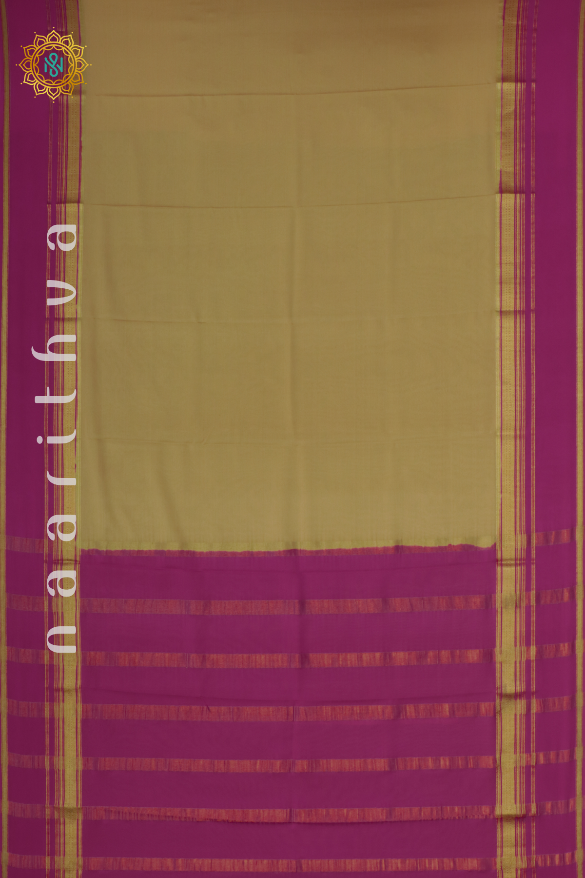 BEIGE WITH PINK - PURE MYSORE CREPE SILK