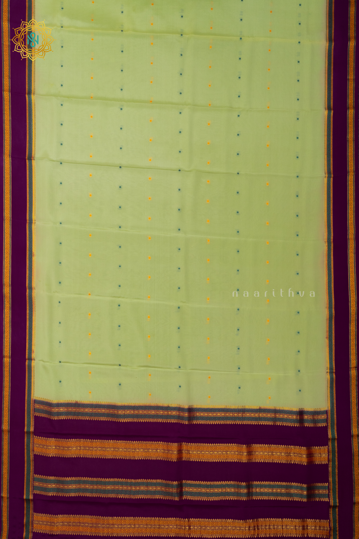 PISTA GREEN WITH MAGENTA - PURE MYSORE CREPE SILK