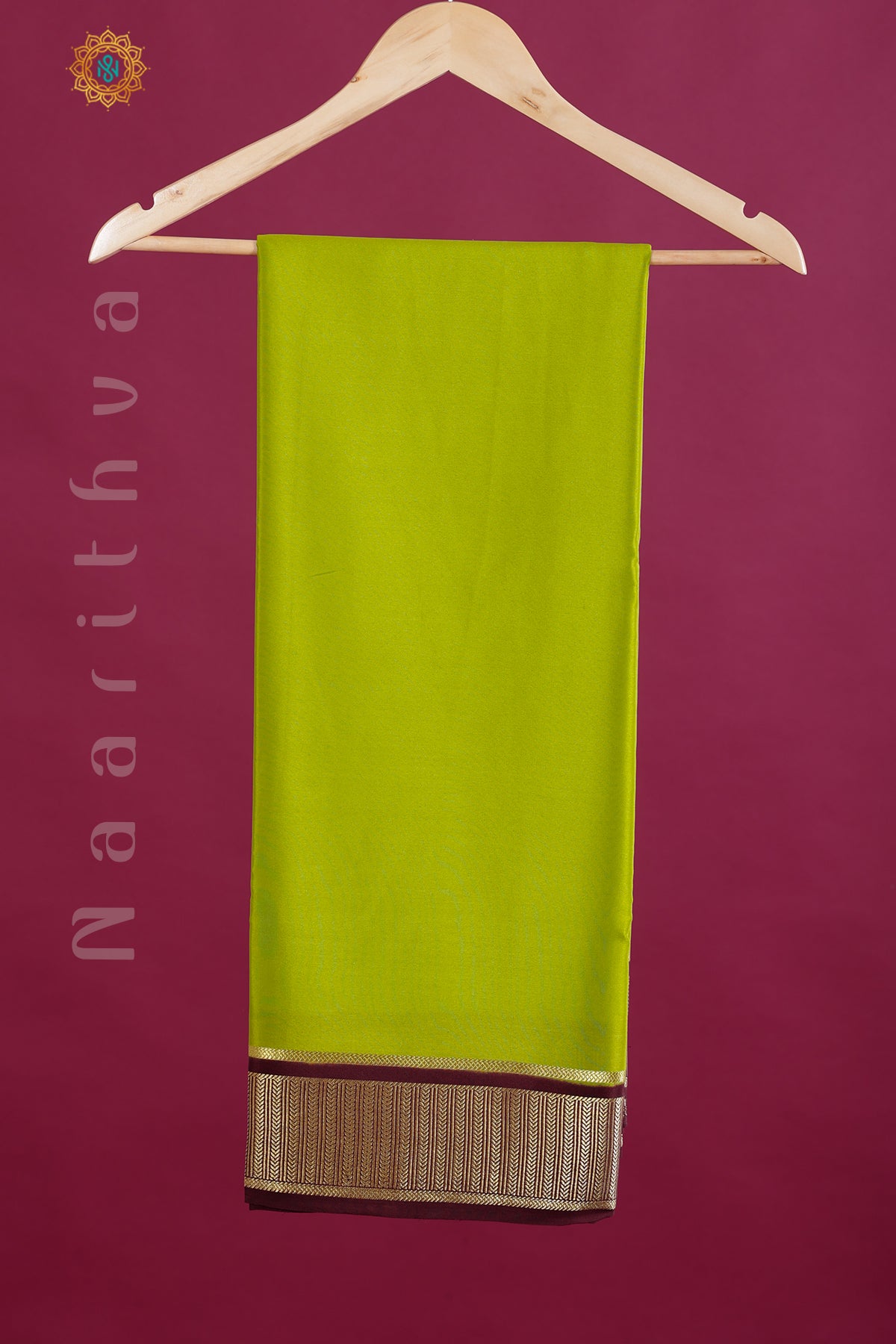 PARROT GREEN WITH BROWN - PURE MYSORE CREPE SILK
