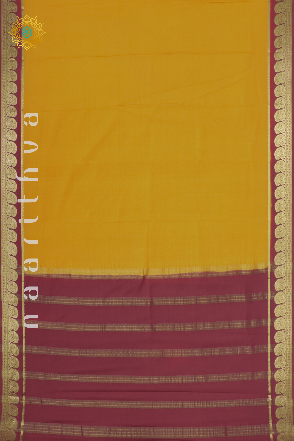 MANGO YELLOW WITH MAROON - PURE MYSORE CREPE SILK