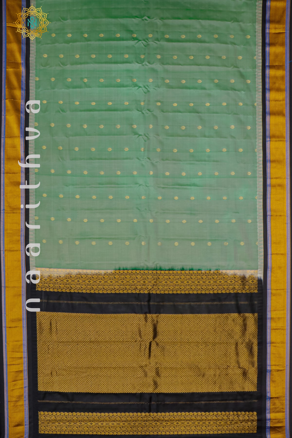 GREEN WITH BLACK - PURE GADWAL SILK