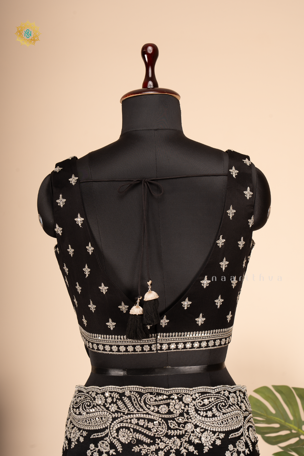 BLACK - CREPE PARTY WEAR SAREE WITH READYMADE BLOUSE