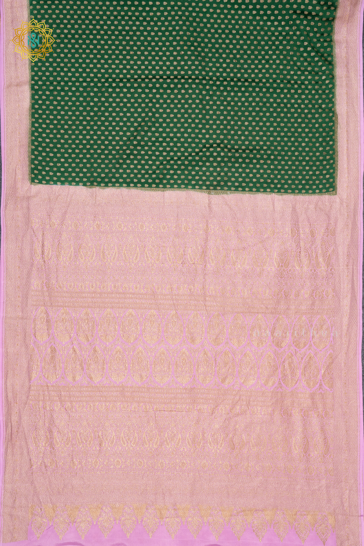 GREEN WITH LAVENDER - PURE BANRASI CREPE SILK