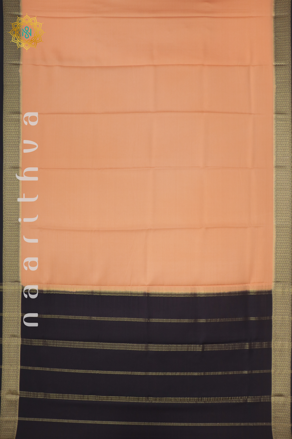 PEACH WITH BLACK - PURE MYSORE CREPE SILK