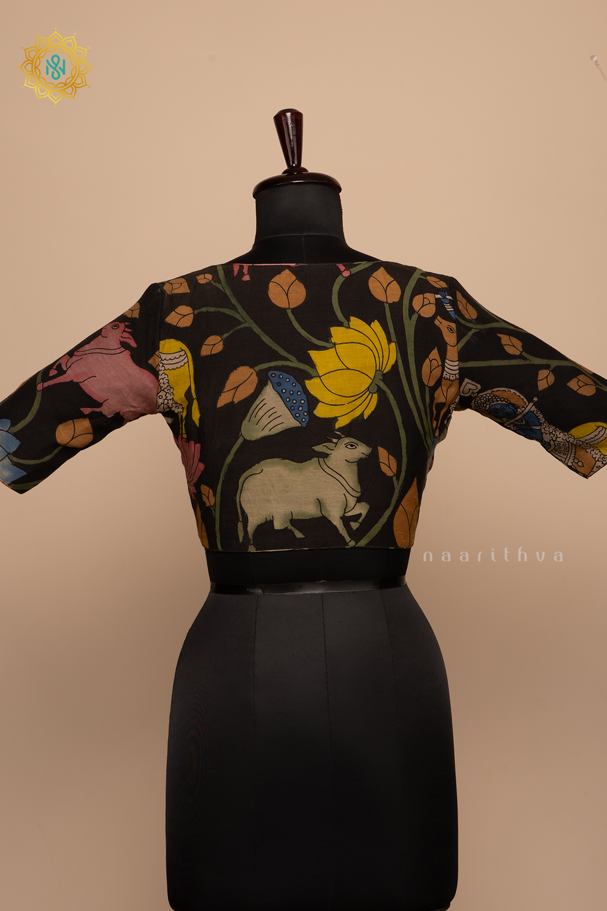 Black - Pure Silk Hand painted Pen kalamkari readymade blouse