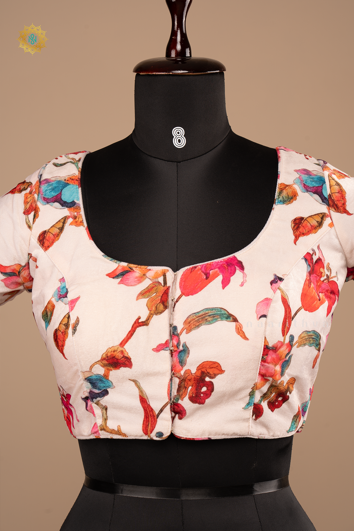 OFF WHITE - VELVET READYMADE BLOUSE DIGITAL PRINTS